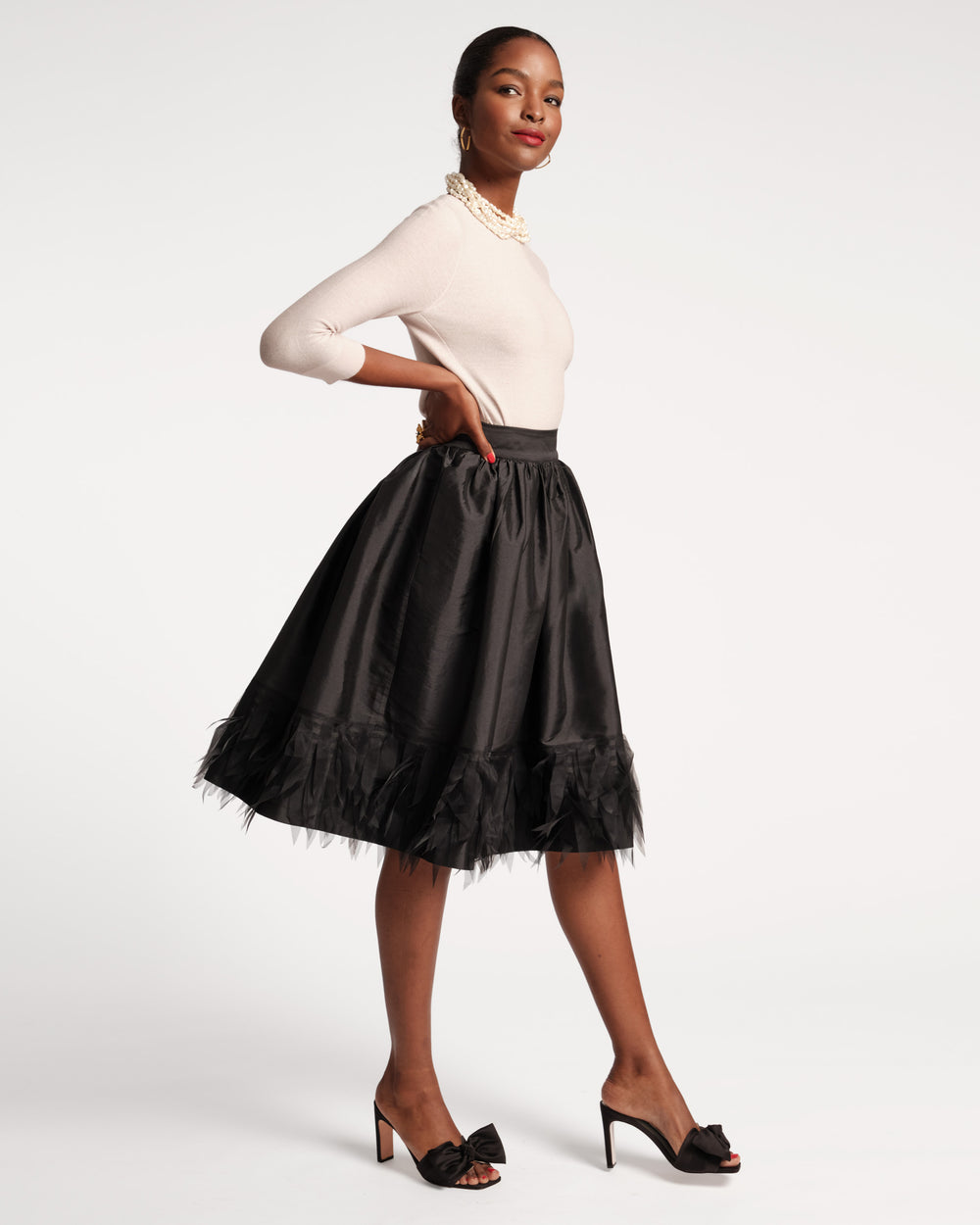 Barbara Midi Feather Skirt - Black - Frances Valentine