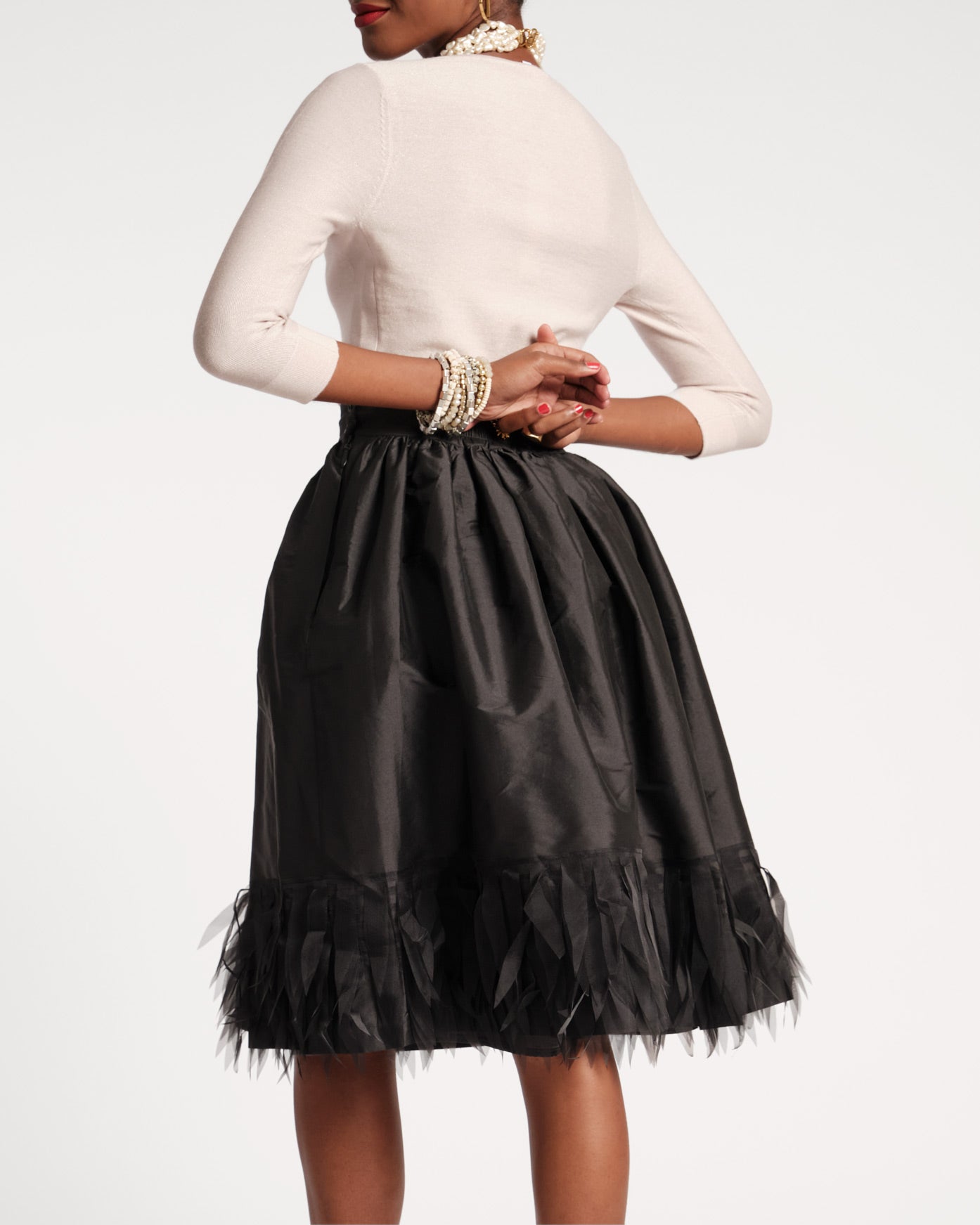 Barbara Midi Skirt Feather Fringe Black