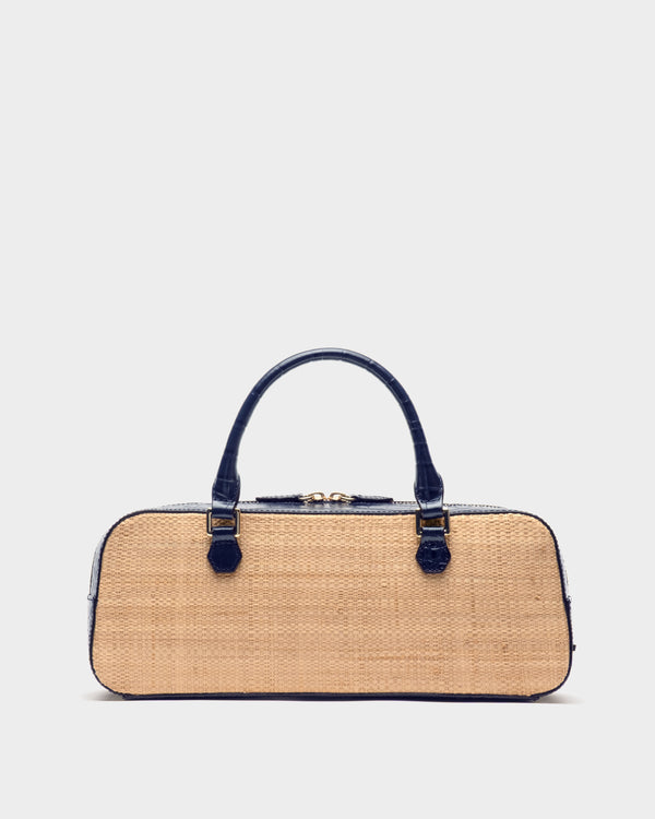 E/W Tote Raffia - Natural/Navy Handbag Frances Valentine