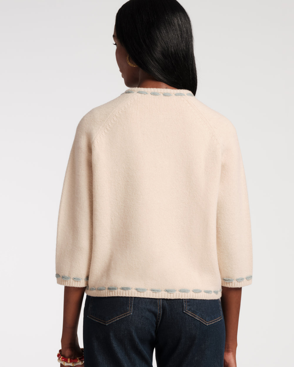 Blanket Stitch Border Cardi - Floating Floral - Frances Valentine