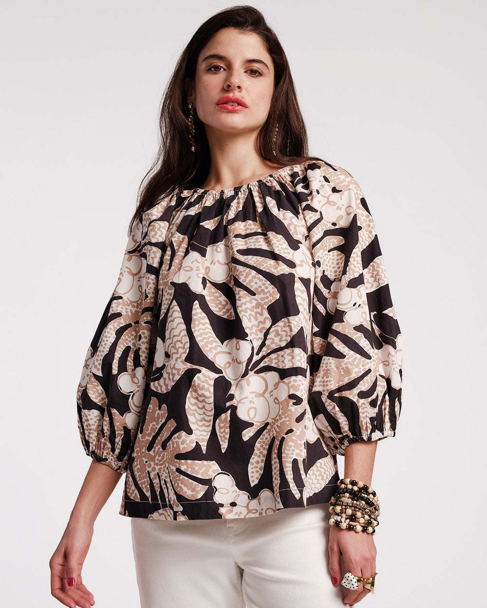 Bliss Top Sketchy Jungle Cotton Poplin Black/Taupe - Frances Valentine