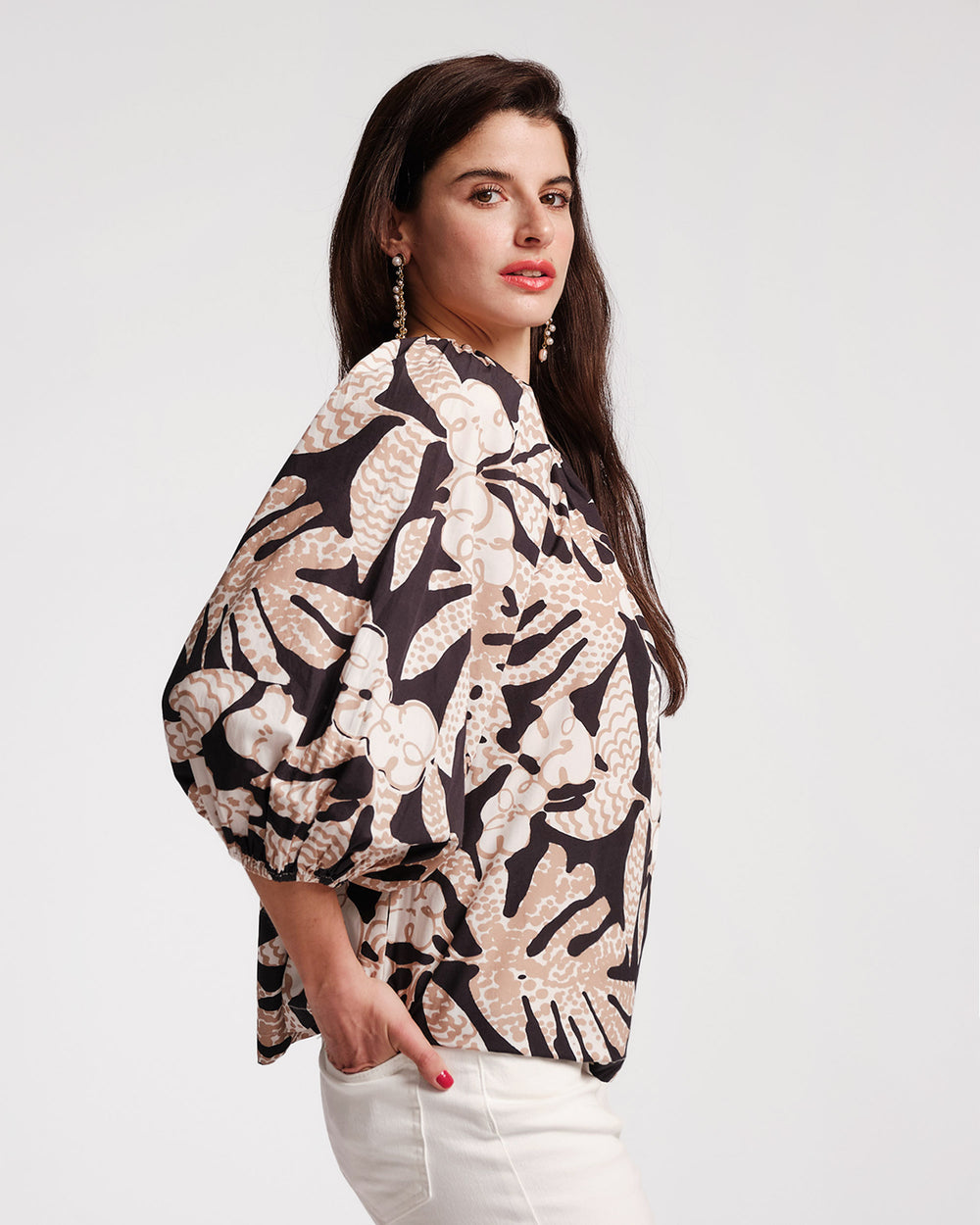 Bliss Top Sketchy Jungle Cotton Poplin Black/Taupe - Frances Valentine