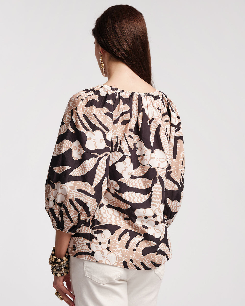 Bliss Top Sketchy Jungle Cotton Poplin Black/Taupe - Frances Valentine