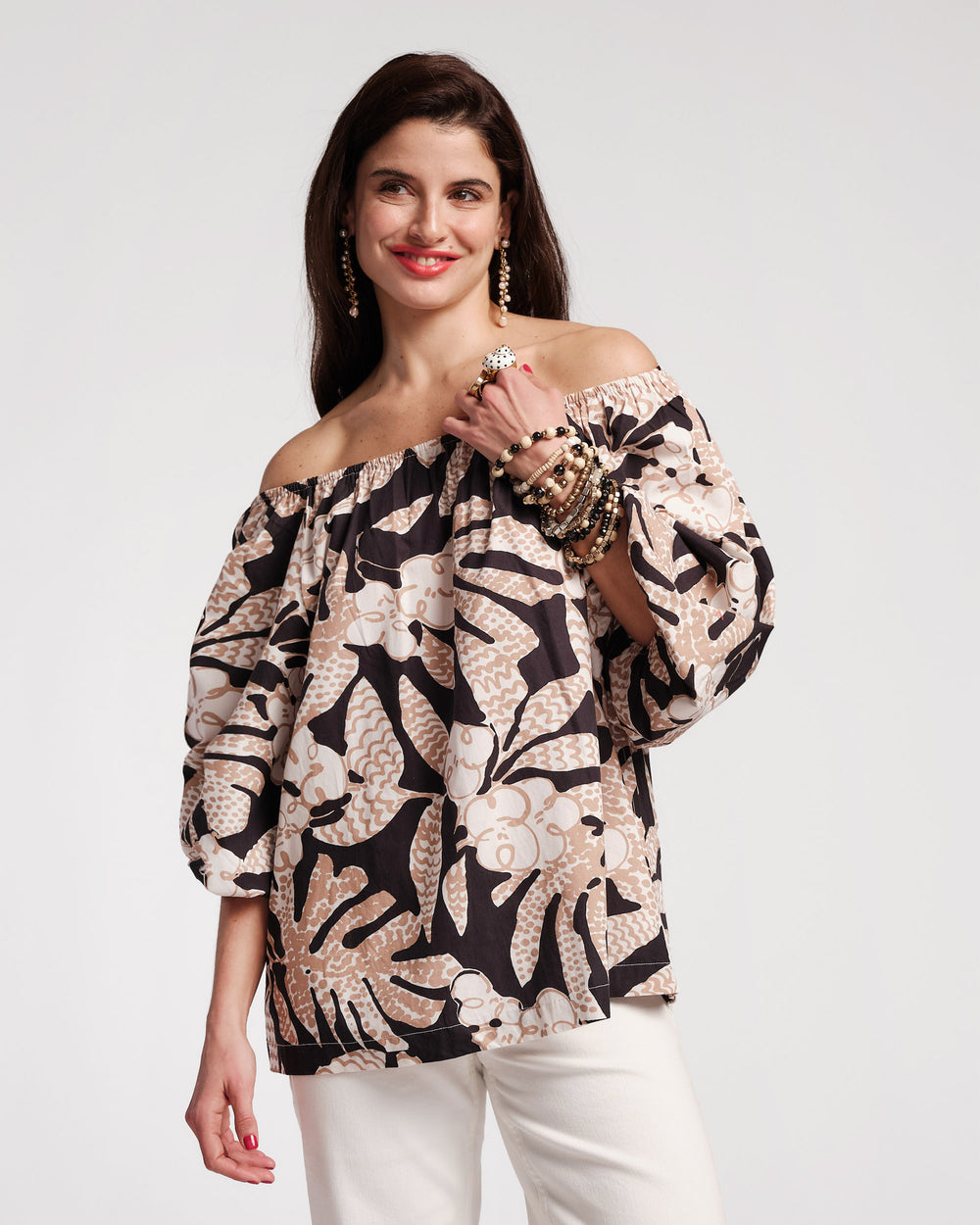 Bliss Top Sketchy Jungle Cotton Poplin Black/Taupe - Frances Valentine