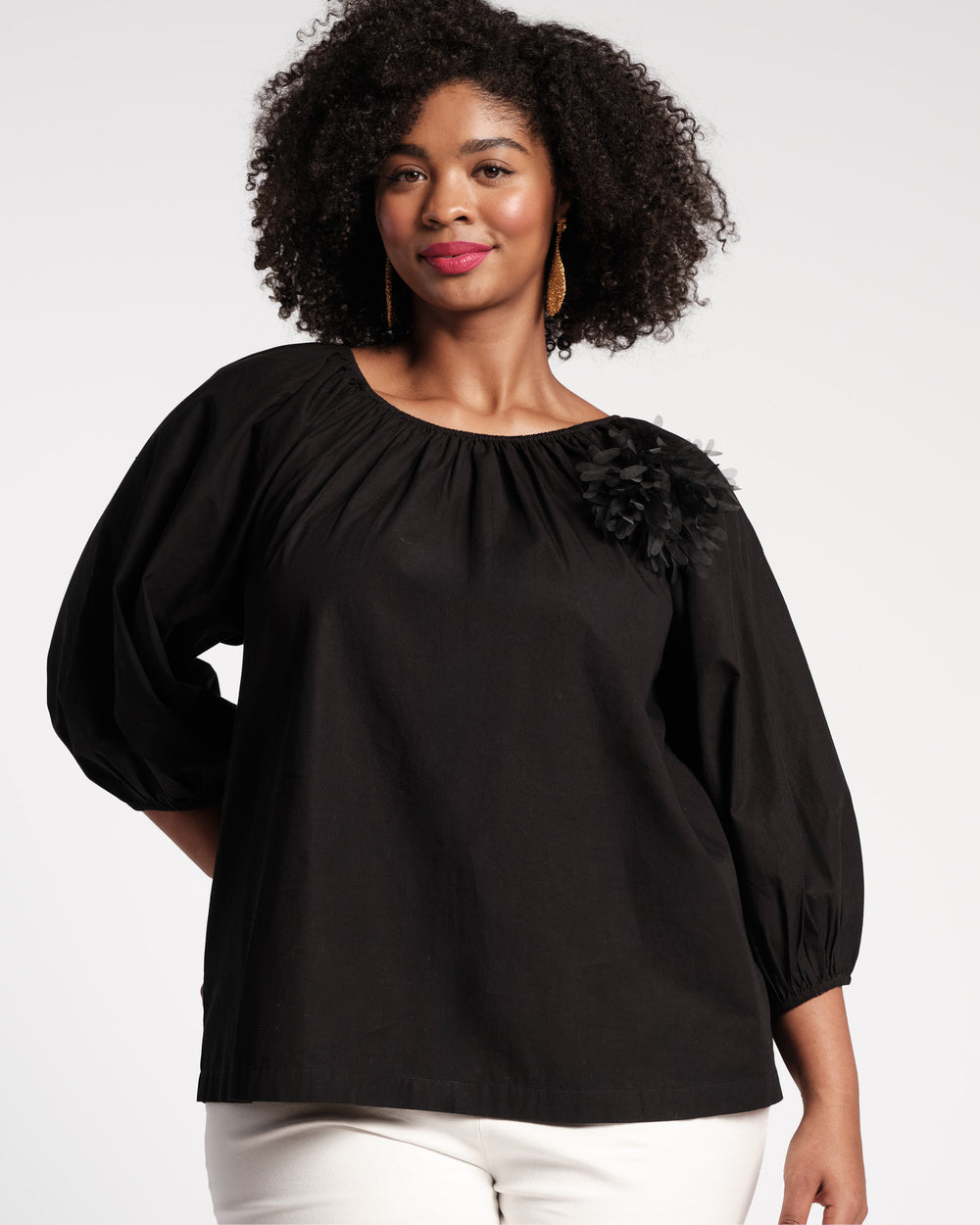 Bliss Top w/Flower Black Tops Frances Valentine