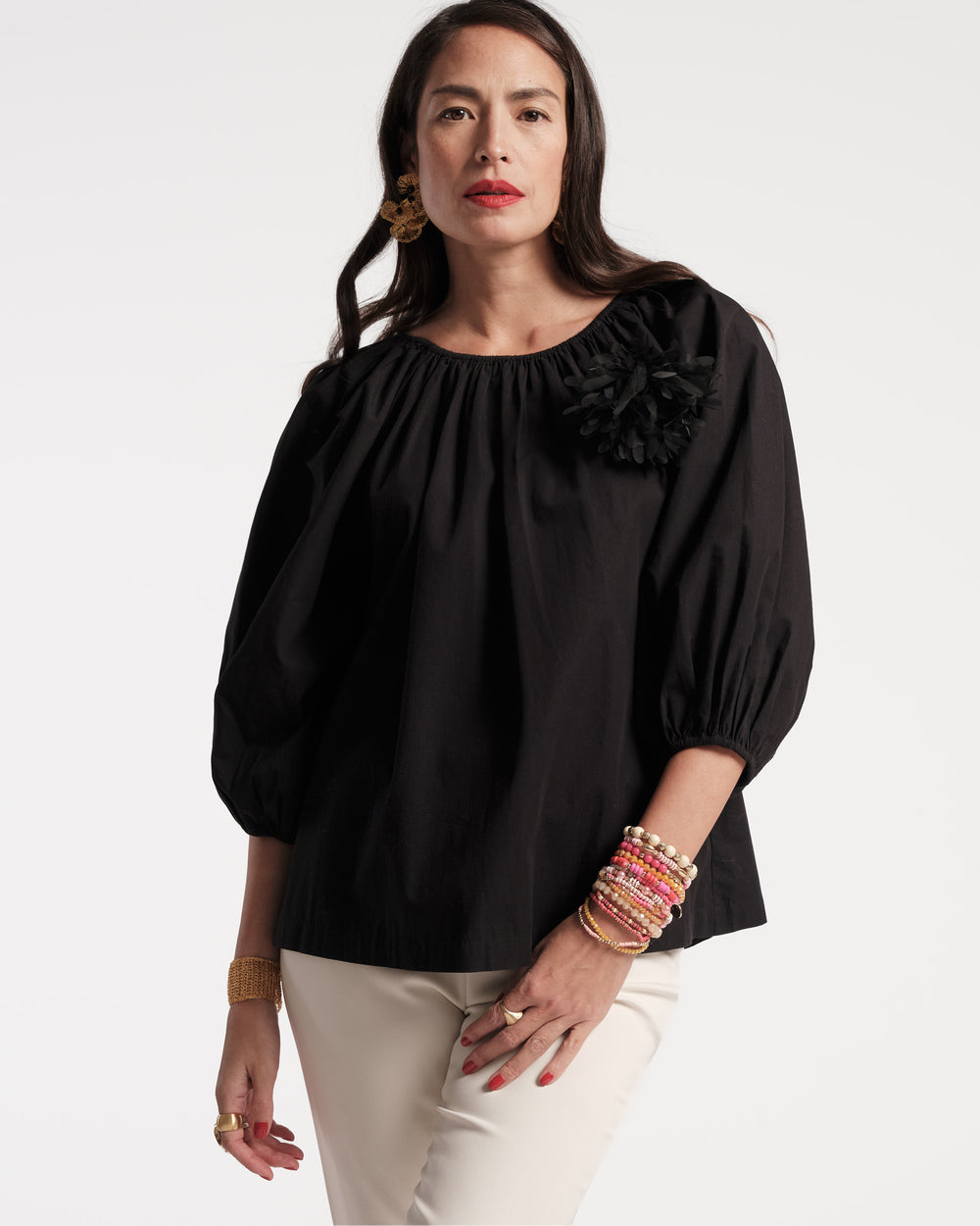 Bliss Top w/Flower Black Tops Frances Valentine