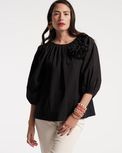 Bliss Top w/Flower Black - Frances Valentine