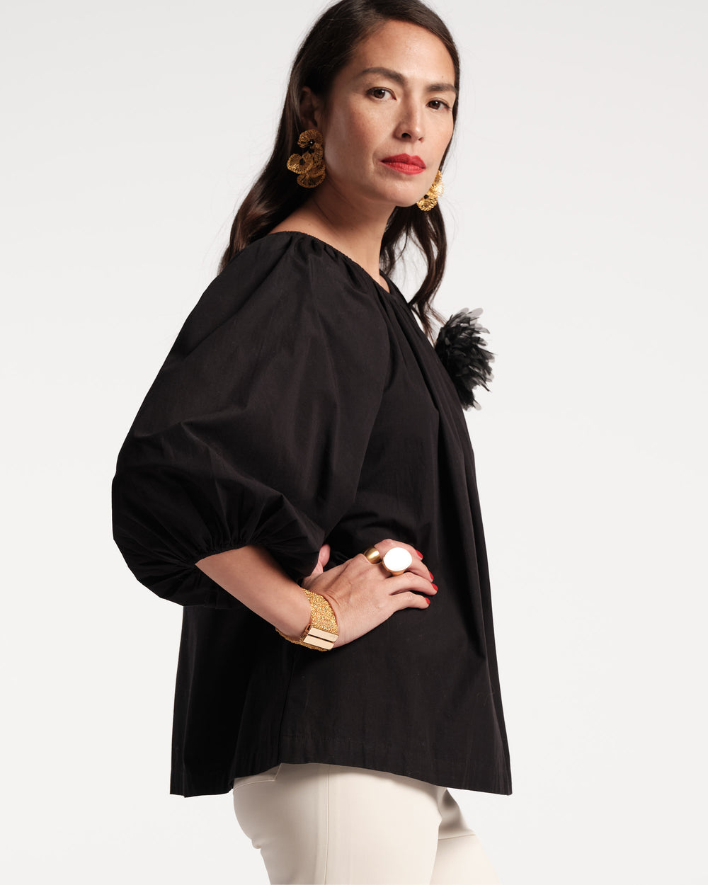 Bliss Top w/Flower Black Tops Frances Valentine