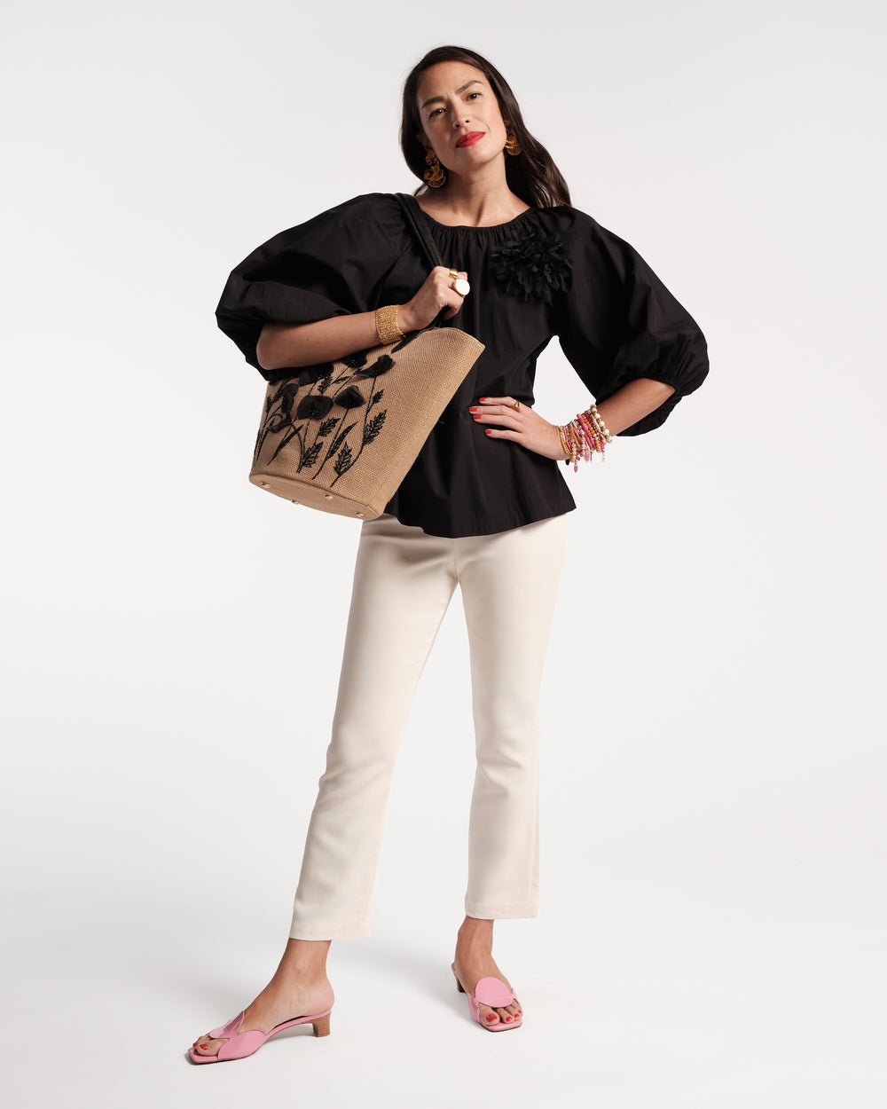 Bliss Top w/Flower Black Tops Frances Valentine