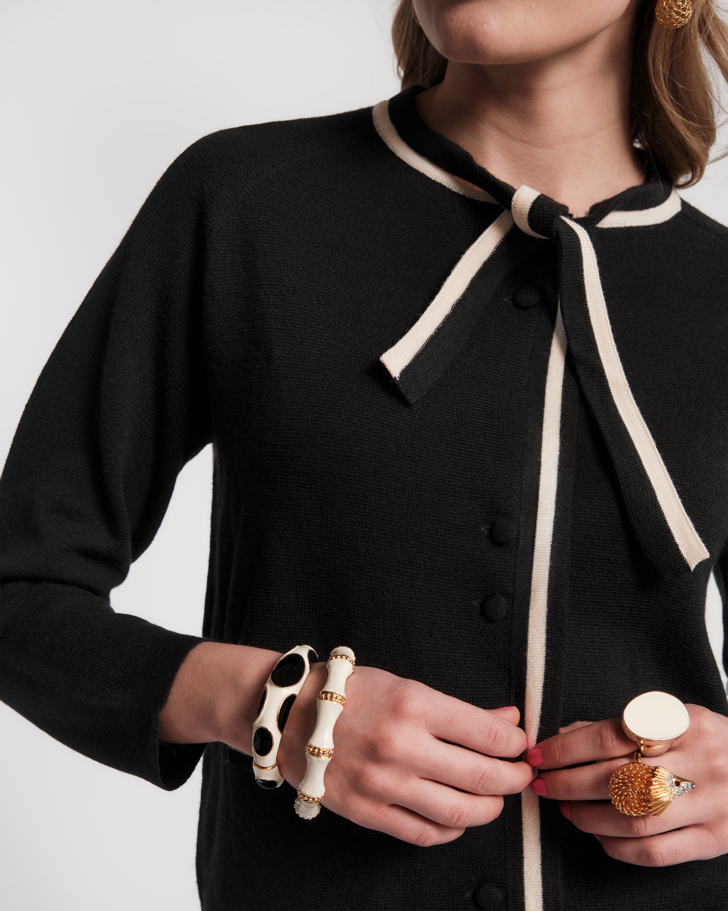 Border Tie Neck Cardigan - Black – Frances Valentine Border Tie Neck Cardigan - Black – Frances Valentine