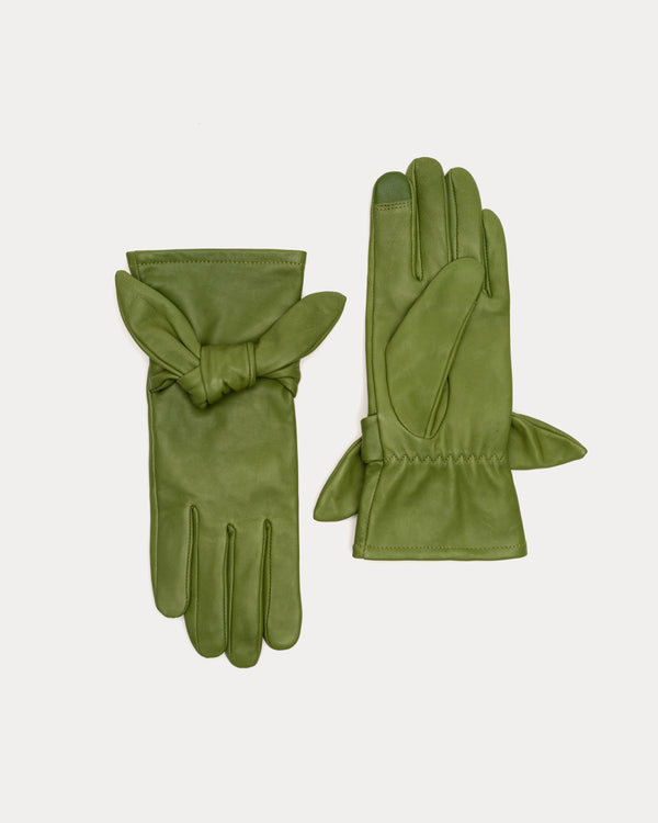 Leather Bow Glove - Green Gloves & Mittens Frances Valentine