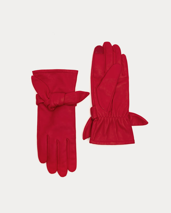 Leather Bow Glove - Red Gloves & Mittens Frances Valentine