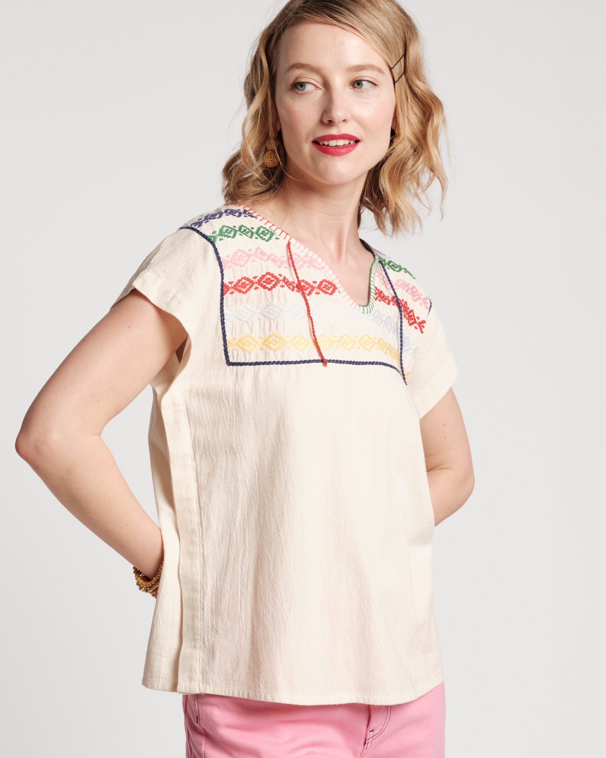 Lorna Embroidered Top Cotton Oyster