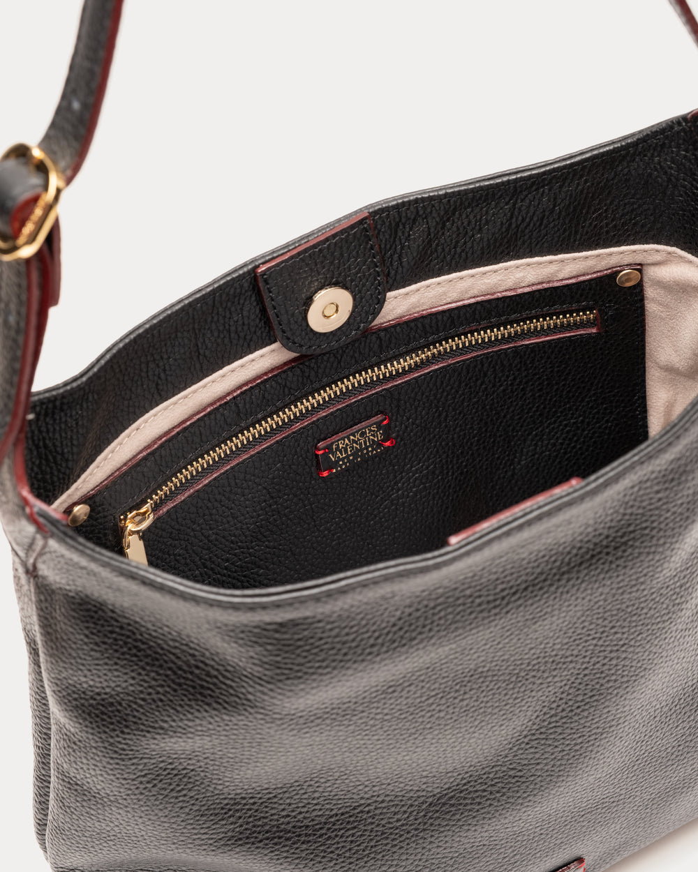 Brynn Hobo - Tumbled Leather Black Shoulder Bag Frances Valentine
