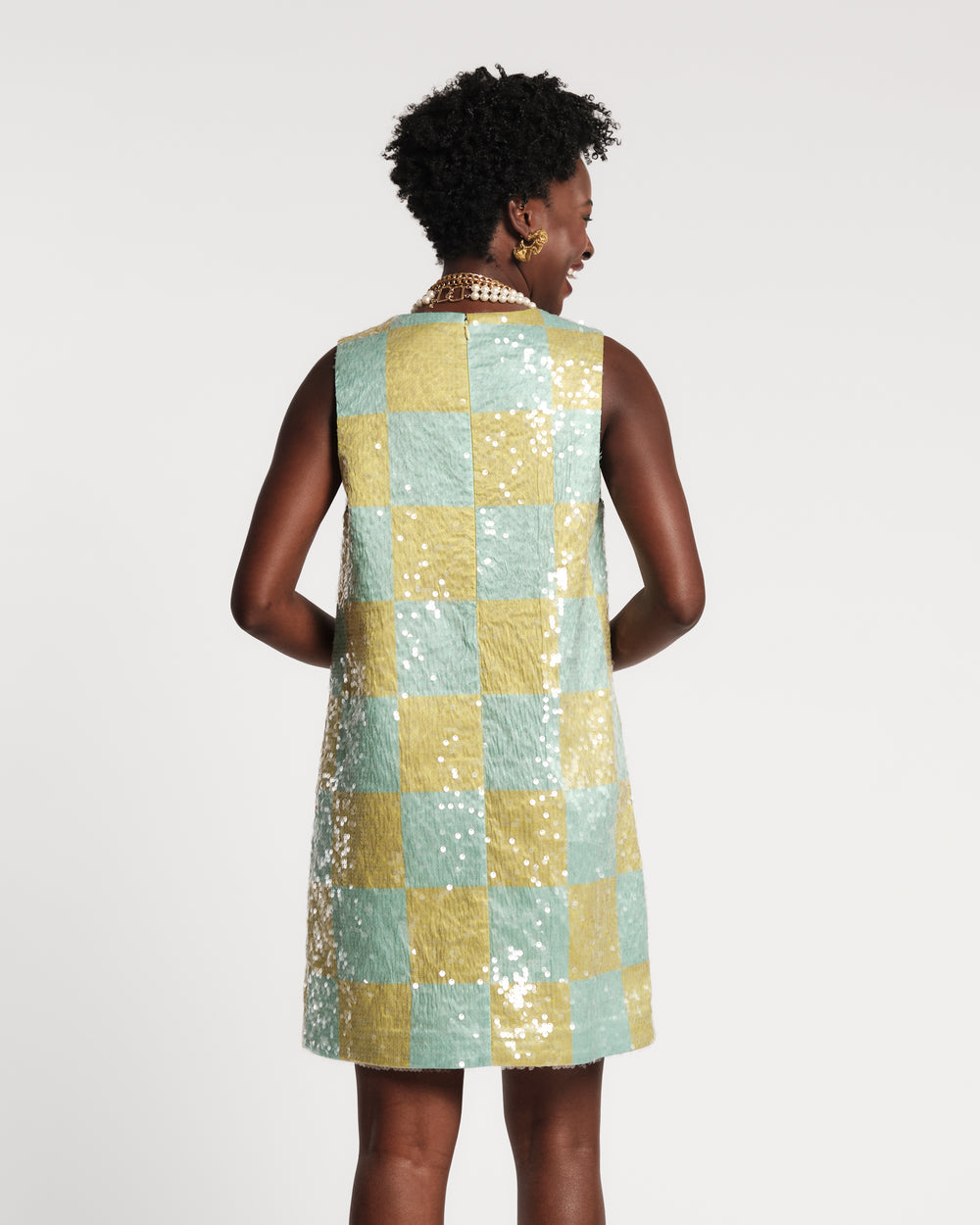 Lily Shift Dress - Mint Check Dresses Frances Valentine