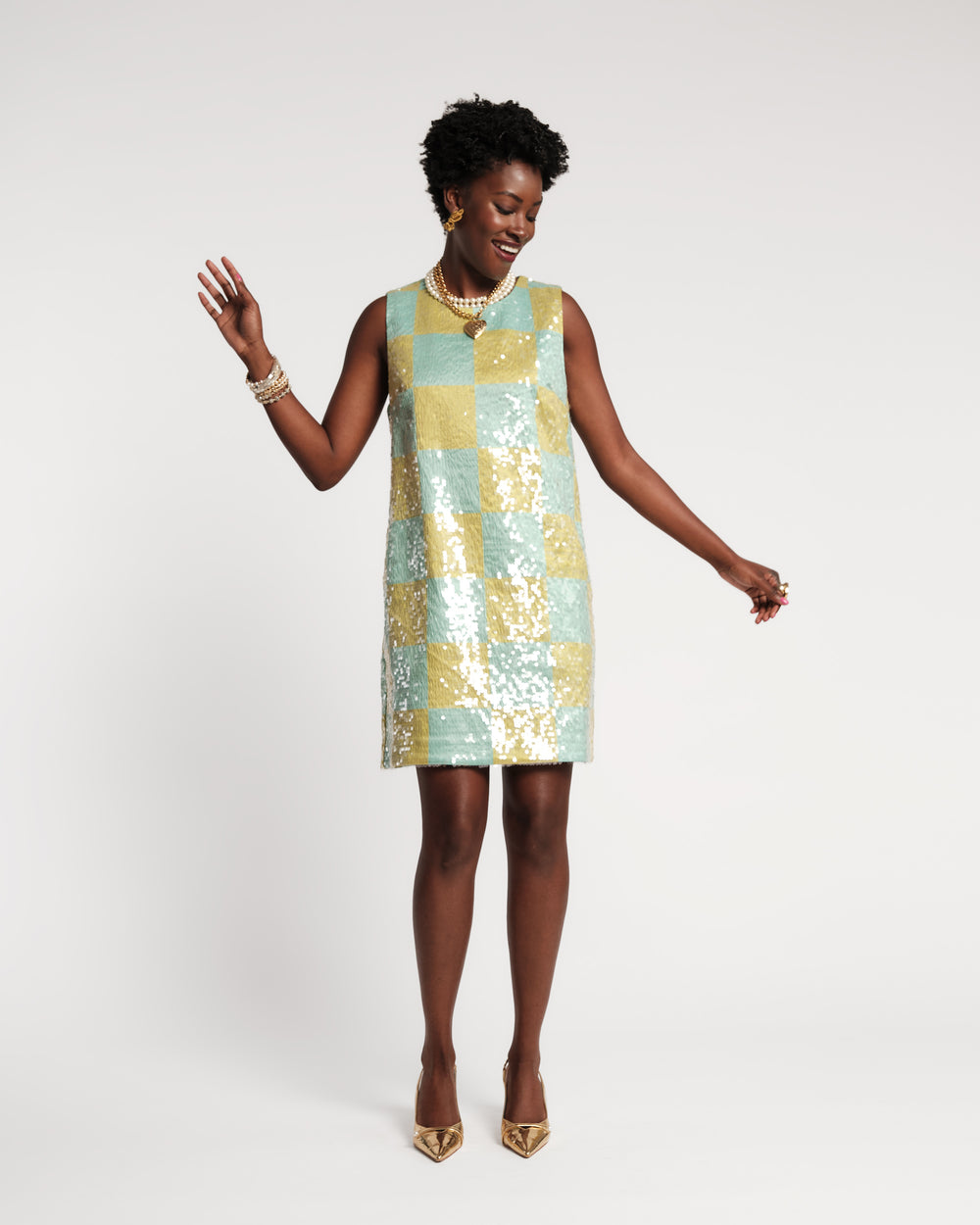 Lily Shift Dress - Mint Check Dresses Frances Valentine