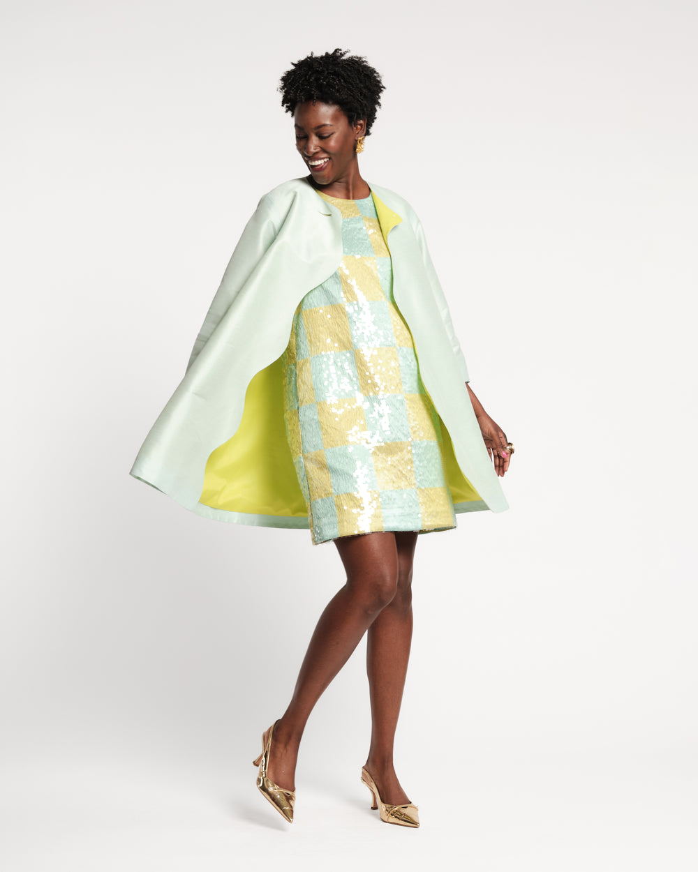 Lily Shift Dress - Mint Check S