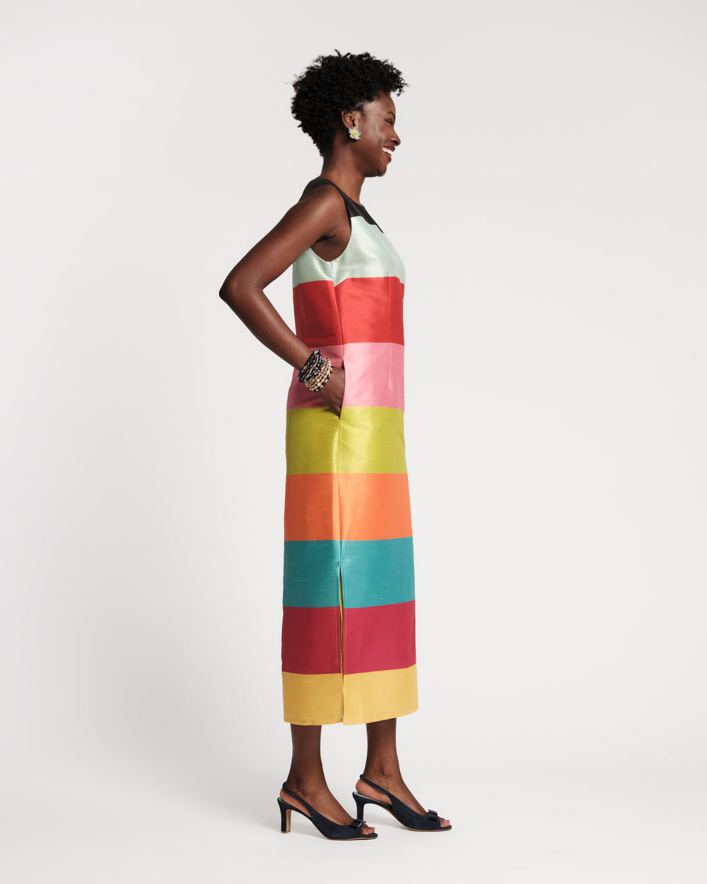 Sleeveless Column Maxi Dress - Rainbow Stripe Dresses Frances Valentine