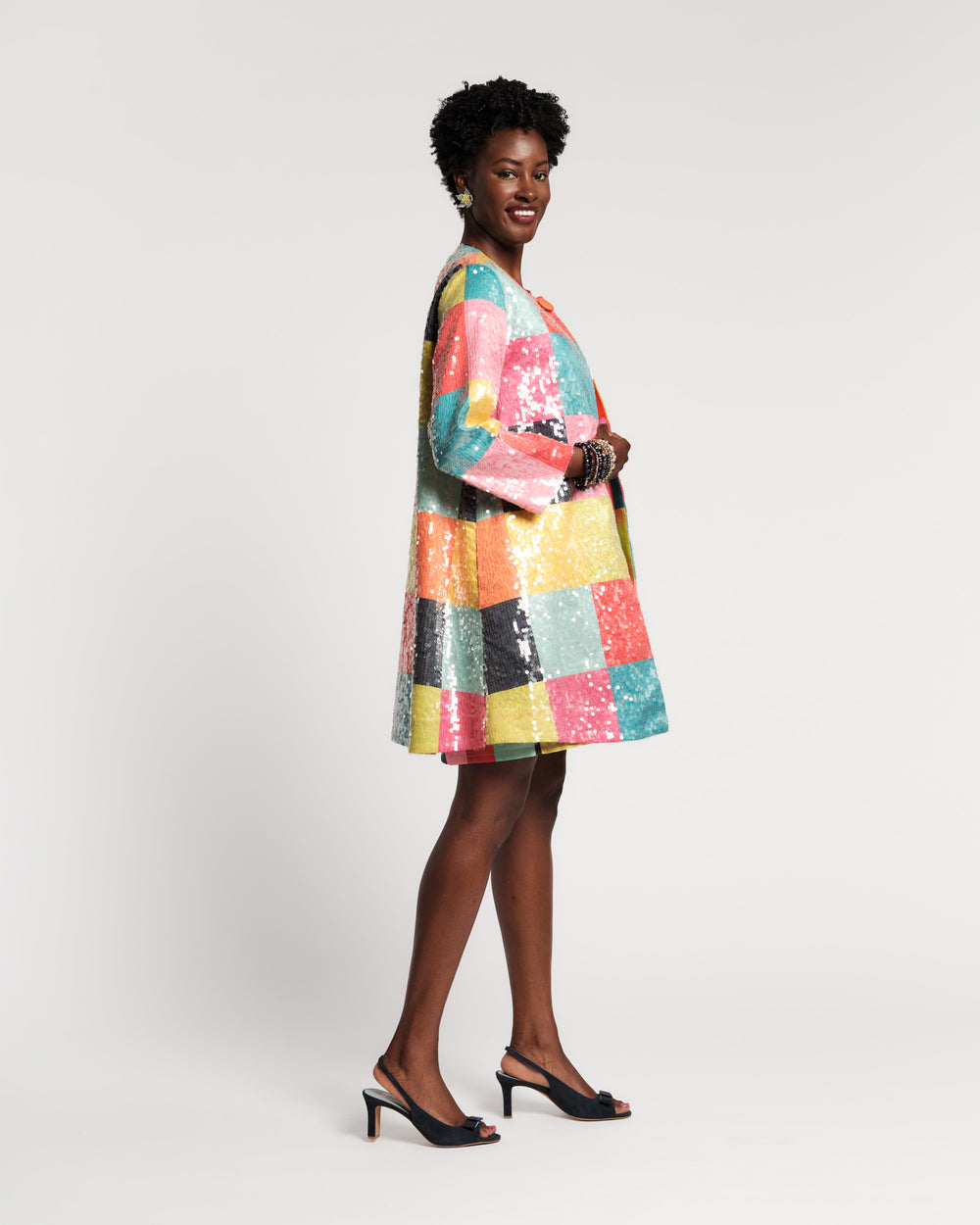 Sequin Swing Coat - Rainbow Check Coats & Jackets Frances Valentine