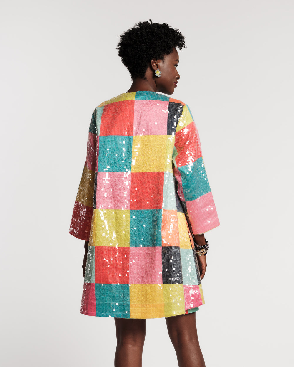 Sequin Swing Coat - Rainbow Check Coats & Jackets Frances Valentine