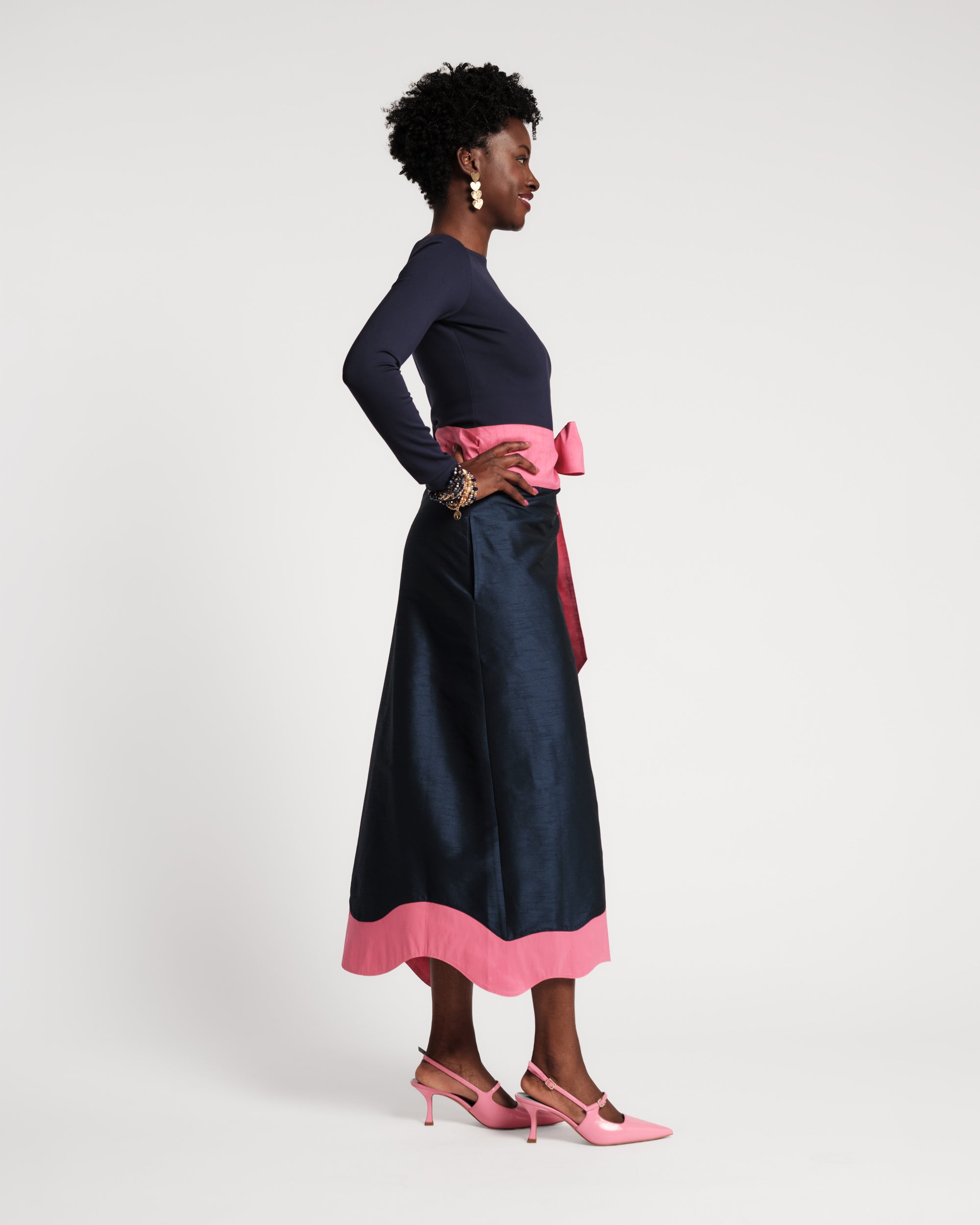 Wave Wrap Skirt - Navy/Pink – Frances Valentine
