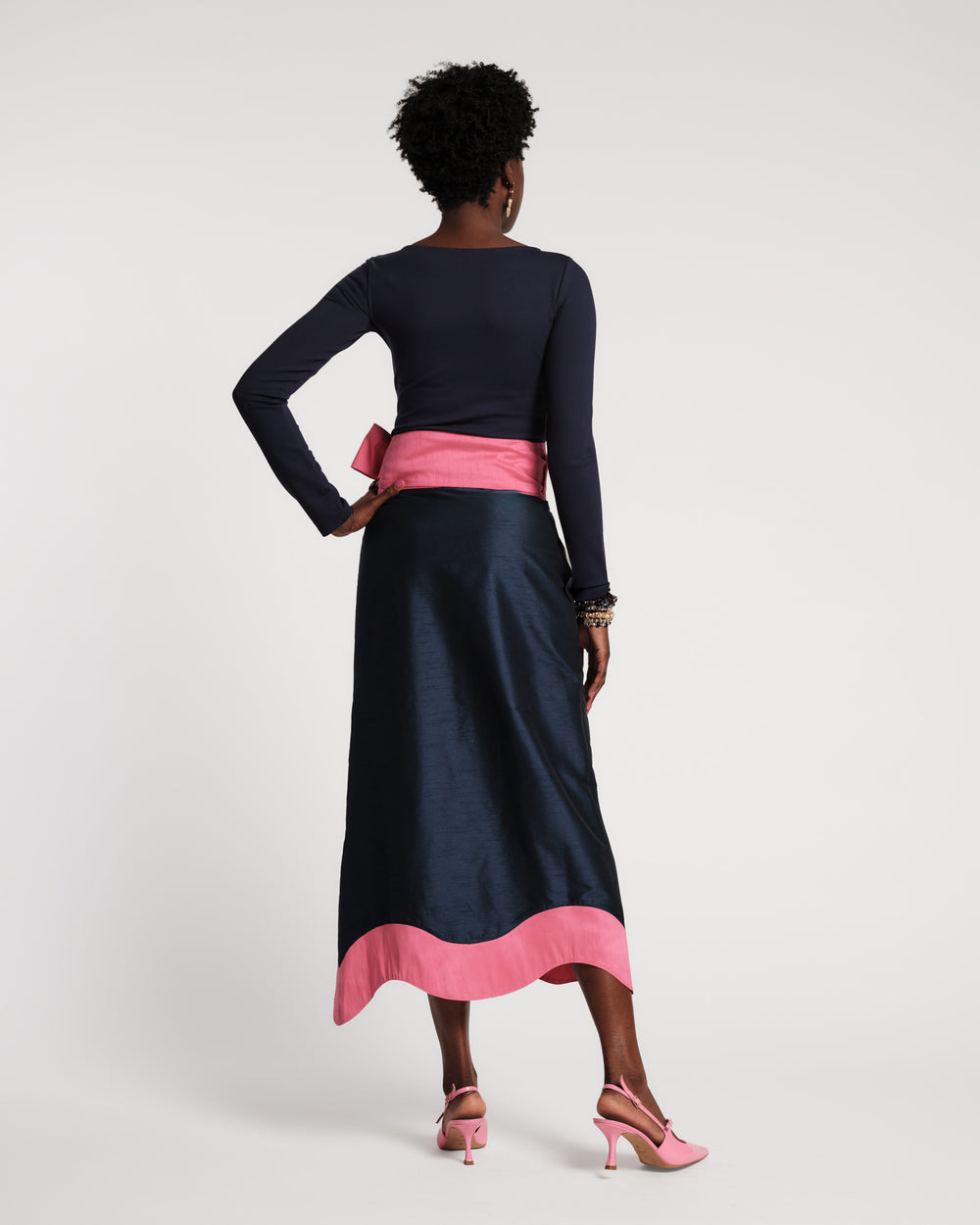 Wave Wrap Skirt - Navy/Pink Skirts Frances Valentine
