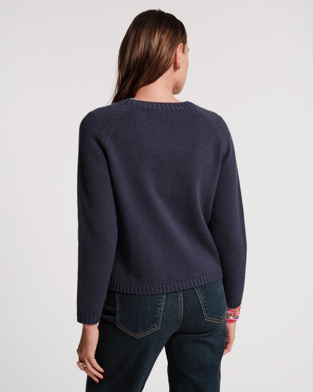 Wool Tulip Bouquet Cardigan - Navy