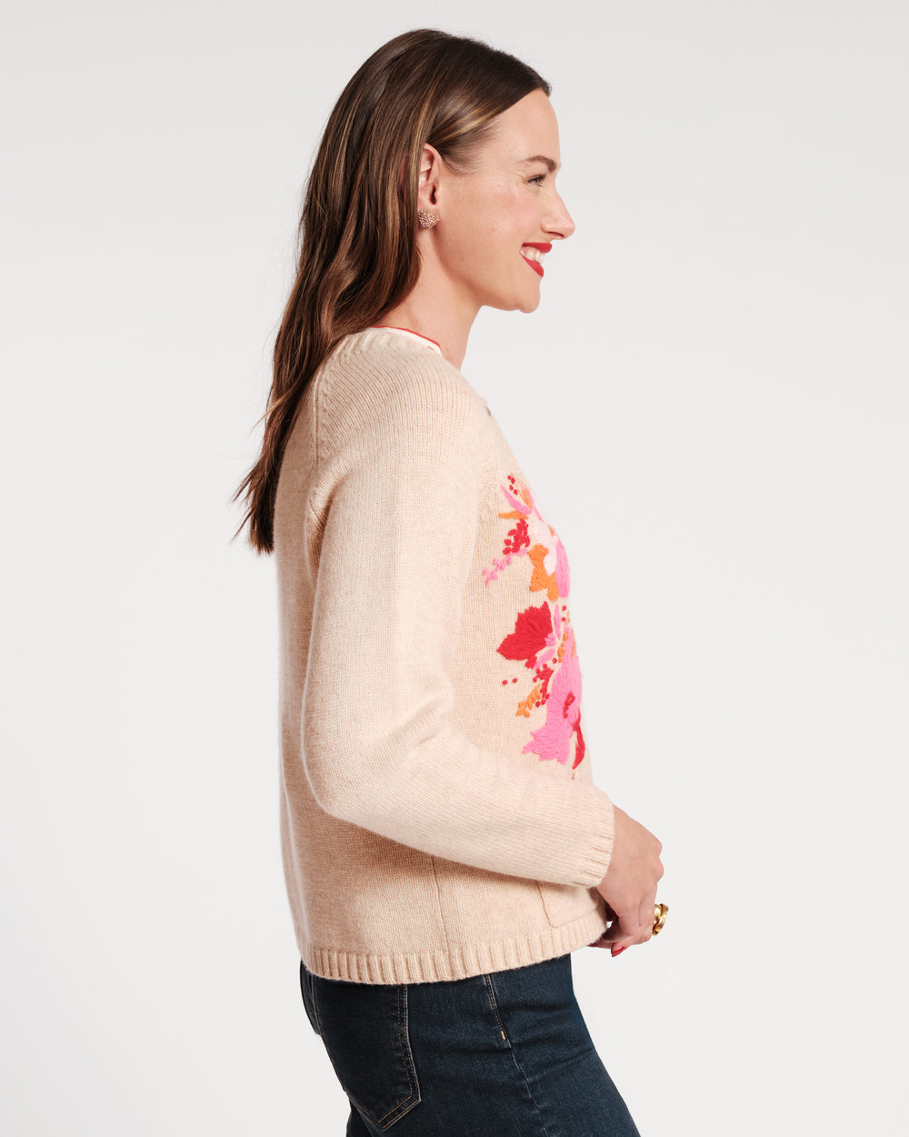 Wool Tulip Bouquet Cardigan - Pink