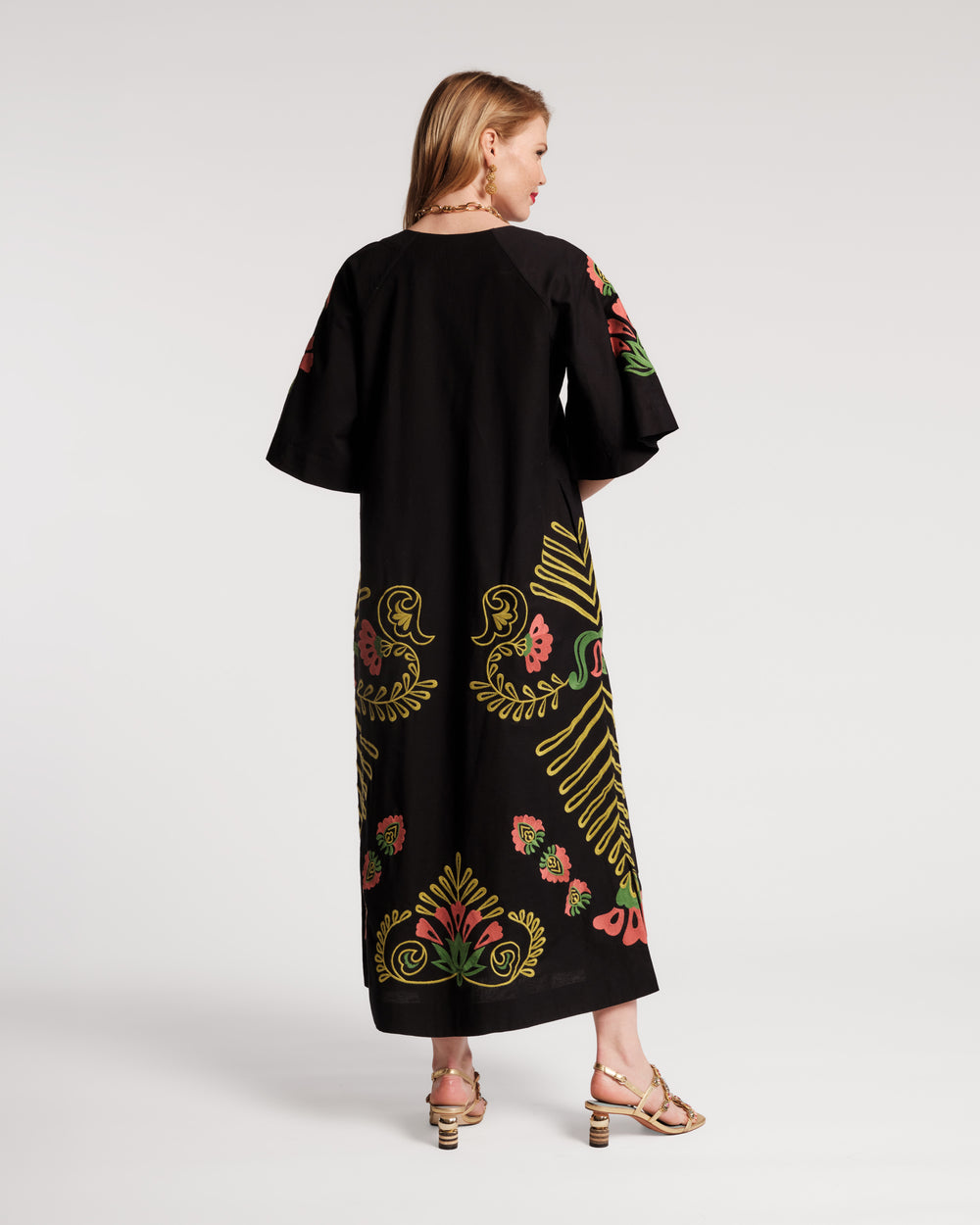 Embroidered Charming Caftan - Canopy Black/Green Dresses Frances Valentine