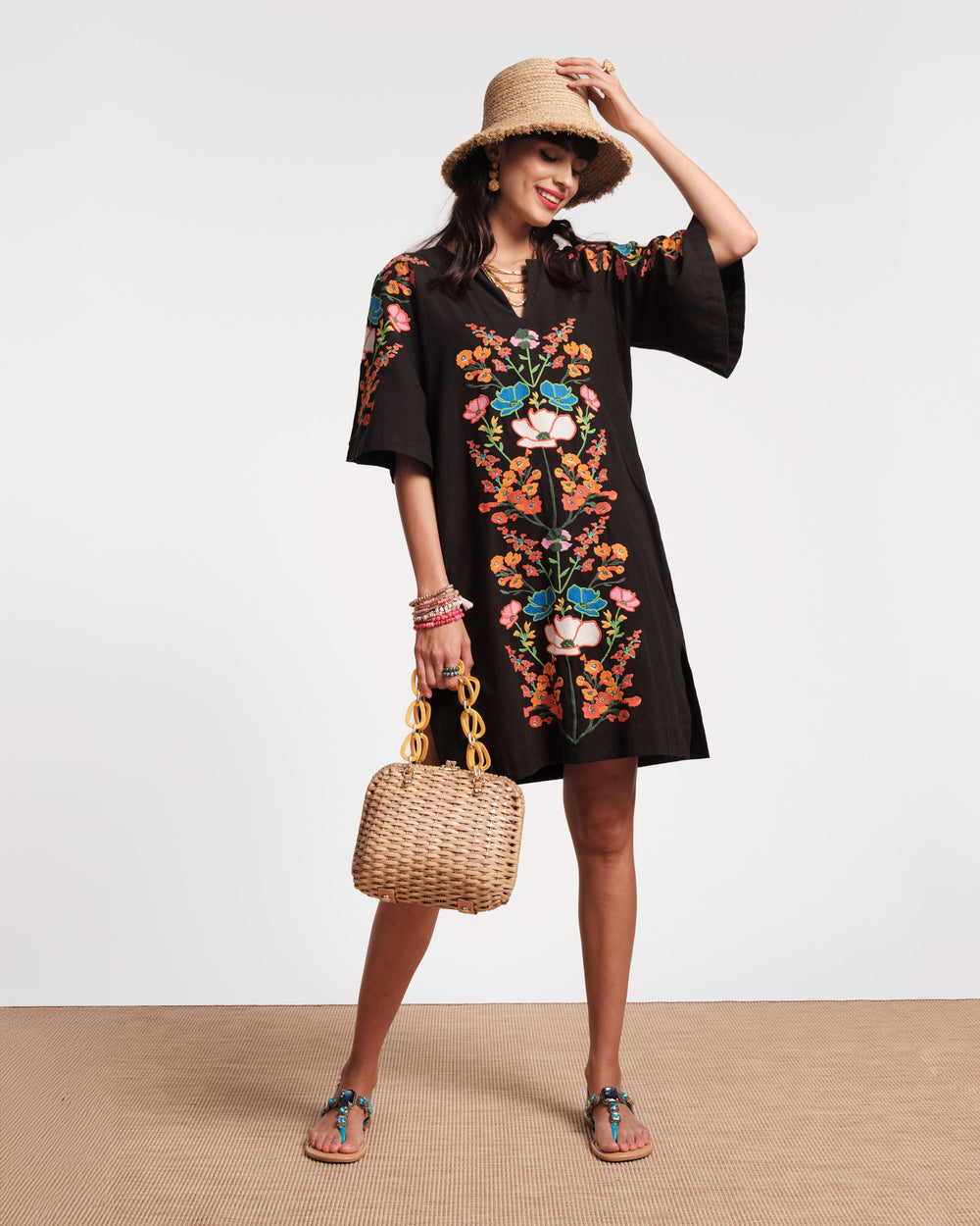 Charming Caftan Mini - Botanical Bash Black - Frances Valentine