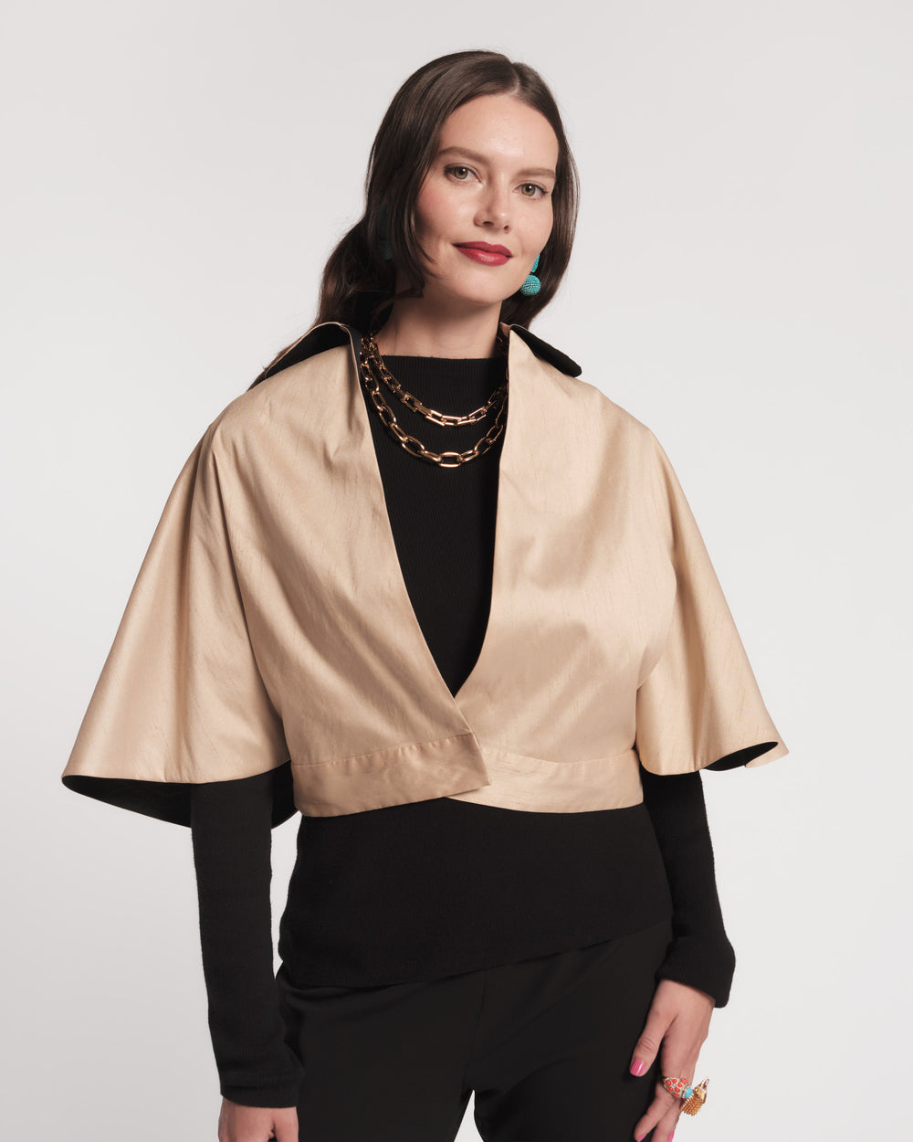 Dupioni Capelet - Black/Oyster Coats & Jackets Frances Valentine
