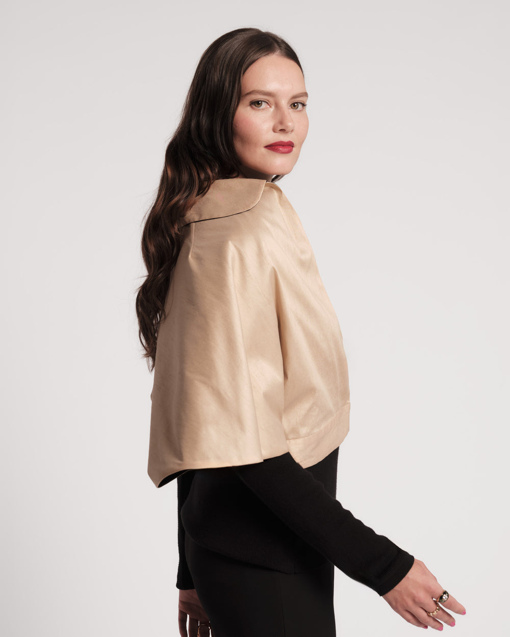 Dupioni Capelet - Black/Oyster Coats & Jackets Frances Valentine