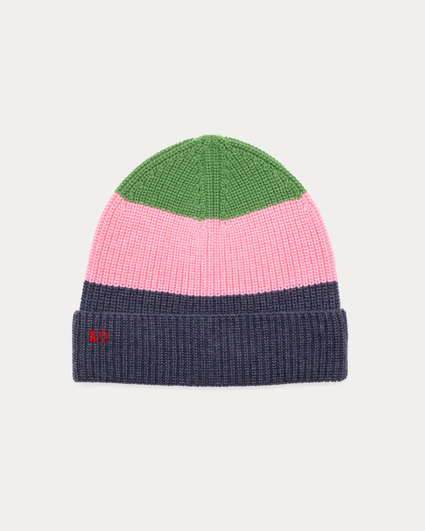 Colorblock Cuffed Ribbed Beanie - Navy
