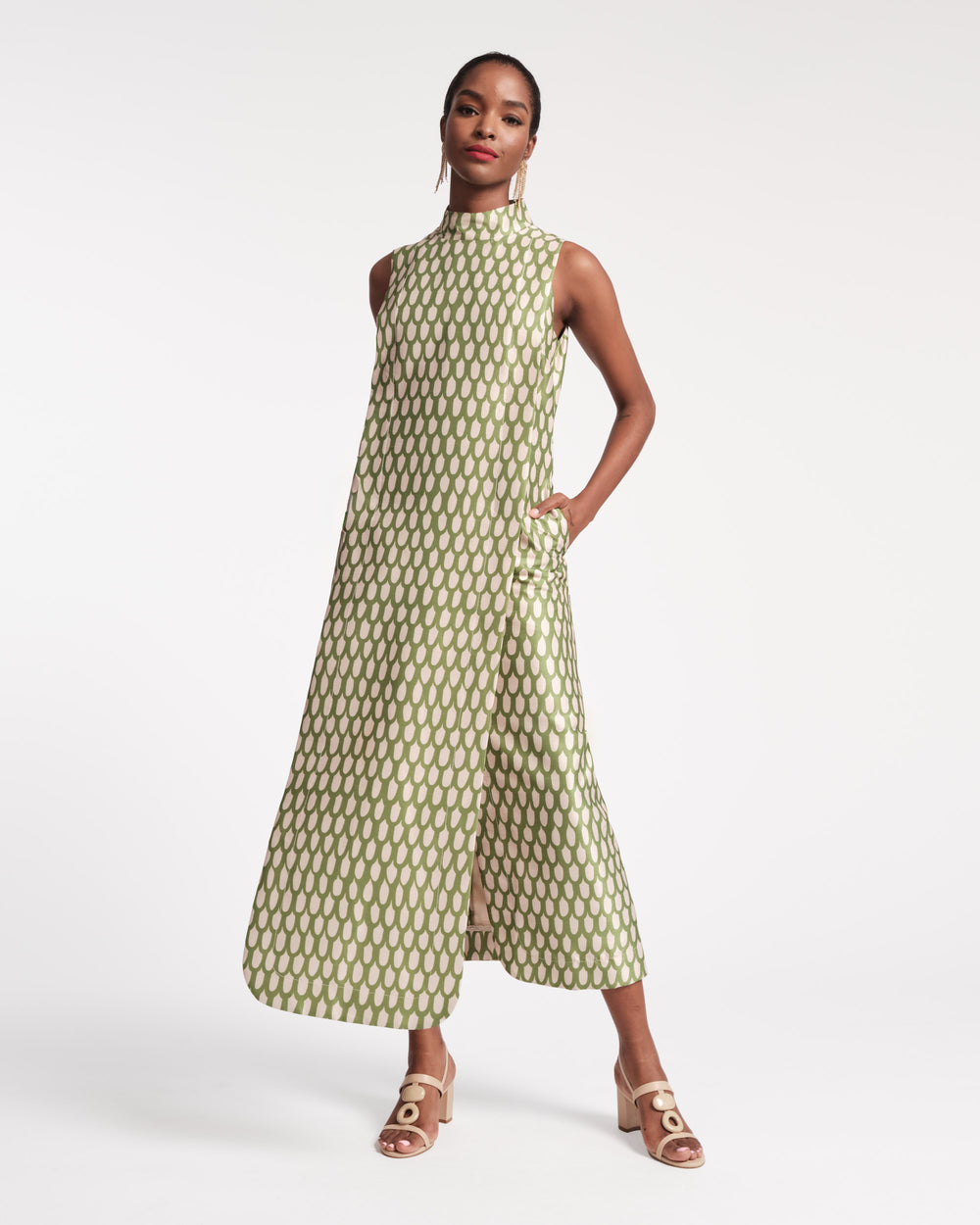 Carlyle Maxi Dress - Loop Print Green Dresses Frances Valentine