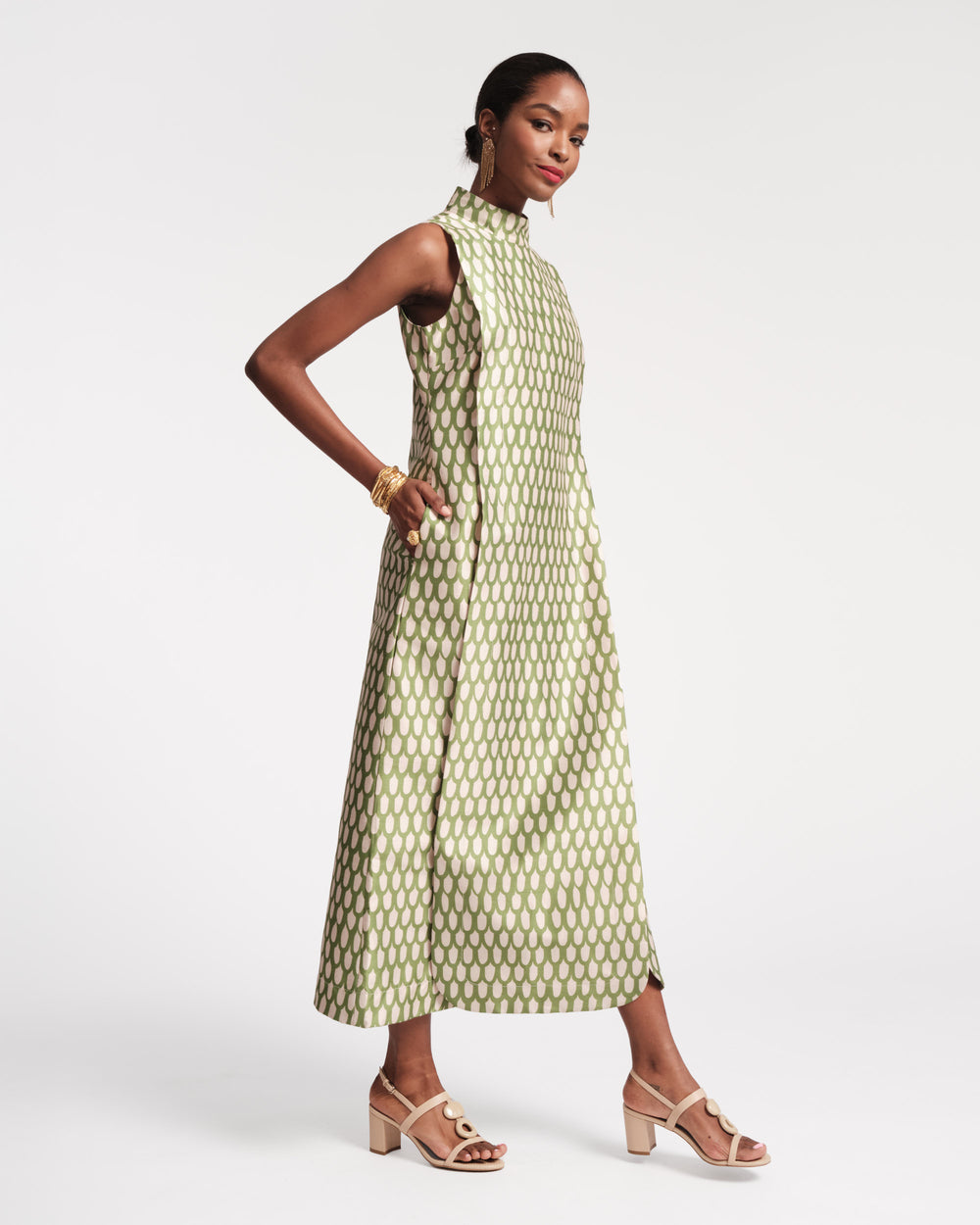 Carlyle Maxi Dress - Loop Print Green Dresses Frances Valentine