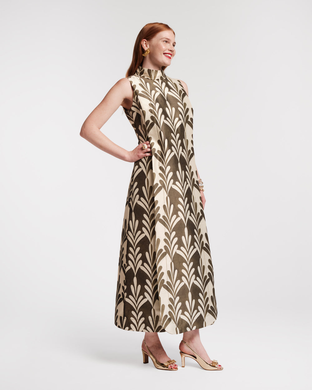 Carlyle Maxi Dress - Royal Palm Oyster/Olive - Frances Valentine