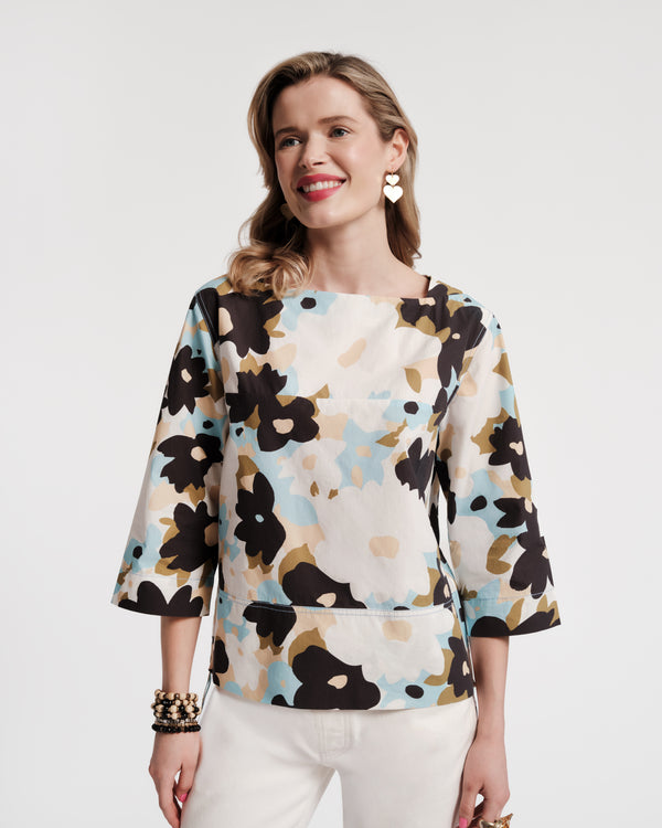 Carly Top Morning Dew Cotton Poplin Blue/Multi Frances Valentine