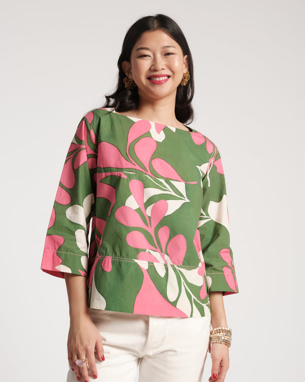 Carly Top Modern Palm Cotton Treetop/Multi Frances Valentine