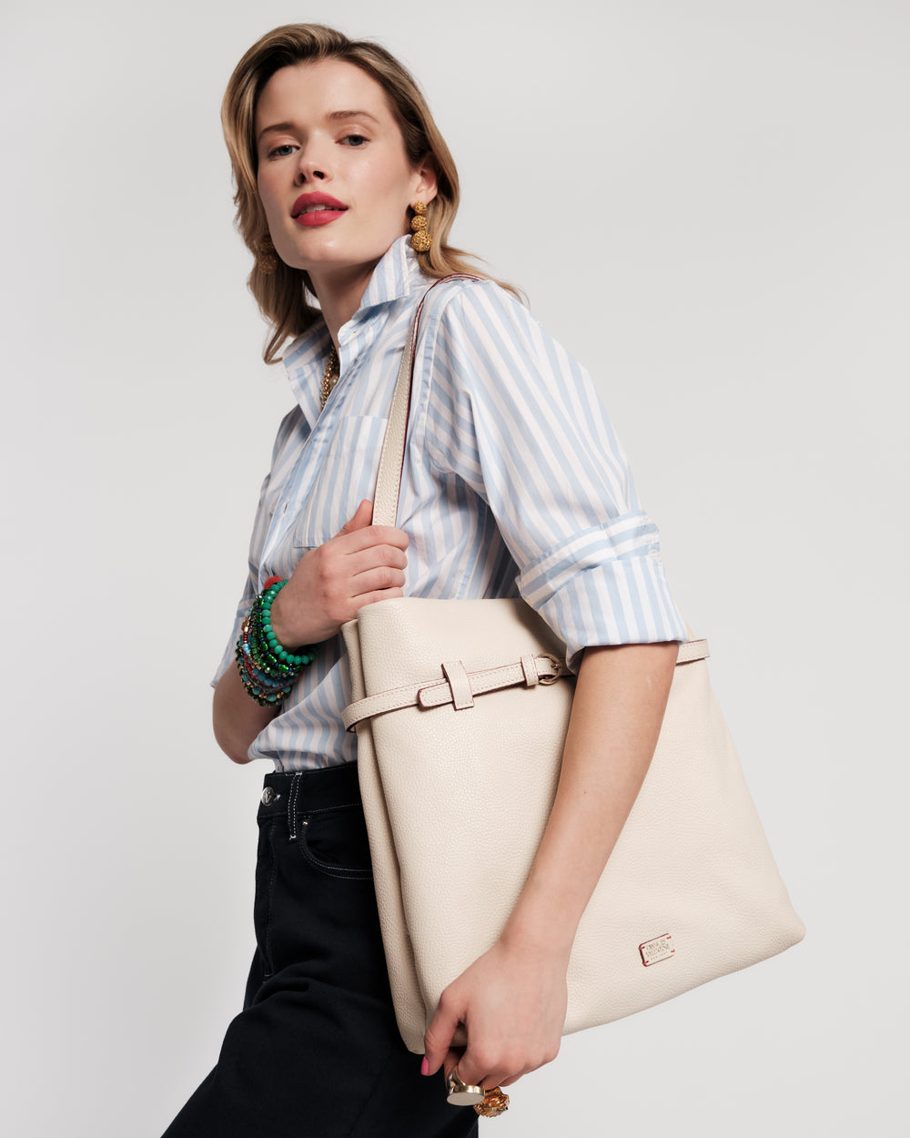 Charlie Shoulder Bag - Tumbled Leather Oyster Handbag Frances Valentine