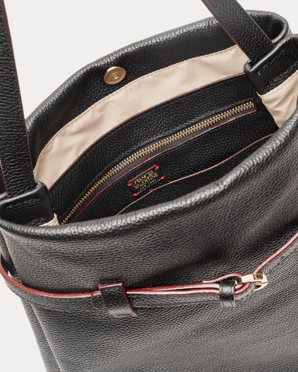 Charlie Shoulder Bag - Tumbled Leather Black Handbag Frances Valentine