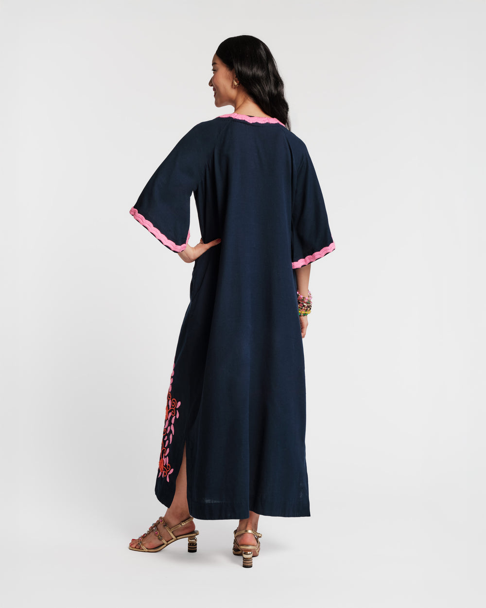 Charming Caftan - Peacock Embroidery Navy