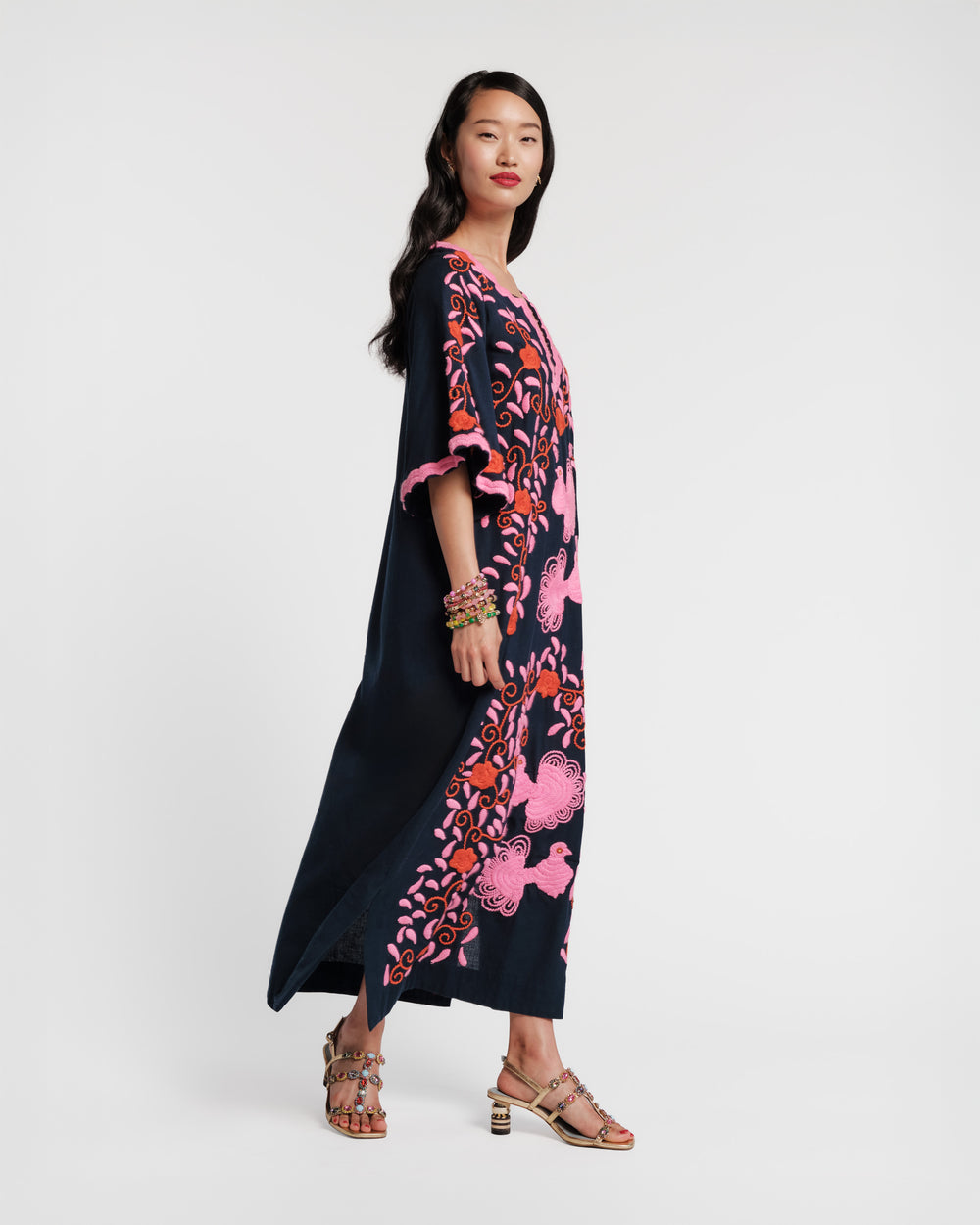 Charming Caftan - Peacock Embroidery Navy