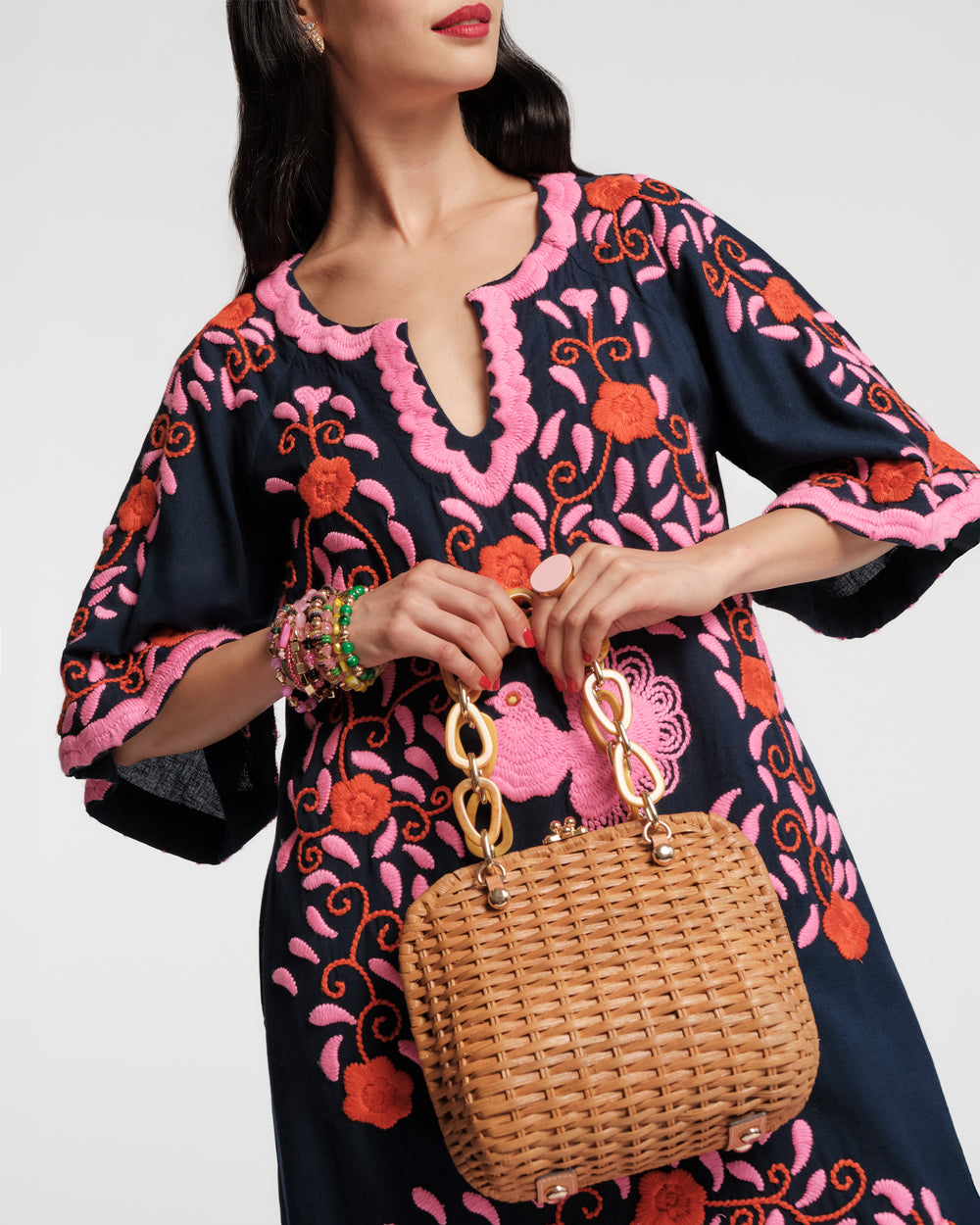 Charming Caftan - Peacock Embroidery Navy