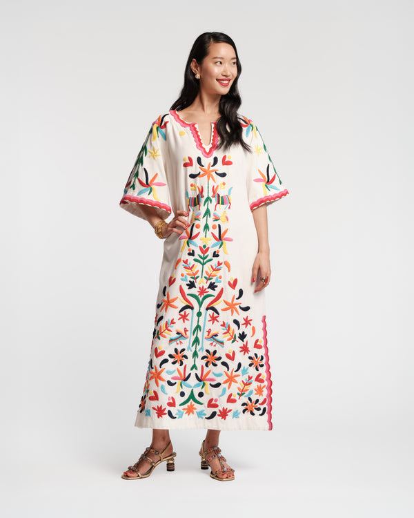 Charming Caftan - Veracruz Embroidery Oyster