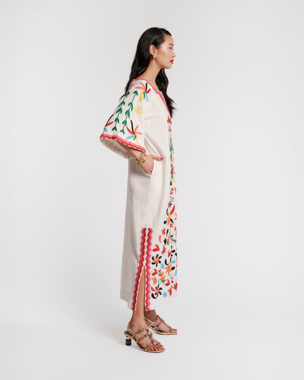 Charming Caftan - Veracruz Embroidery Oyster