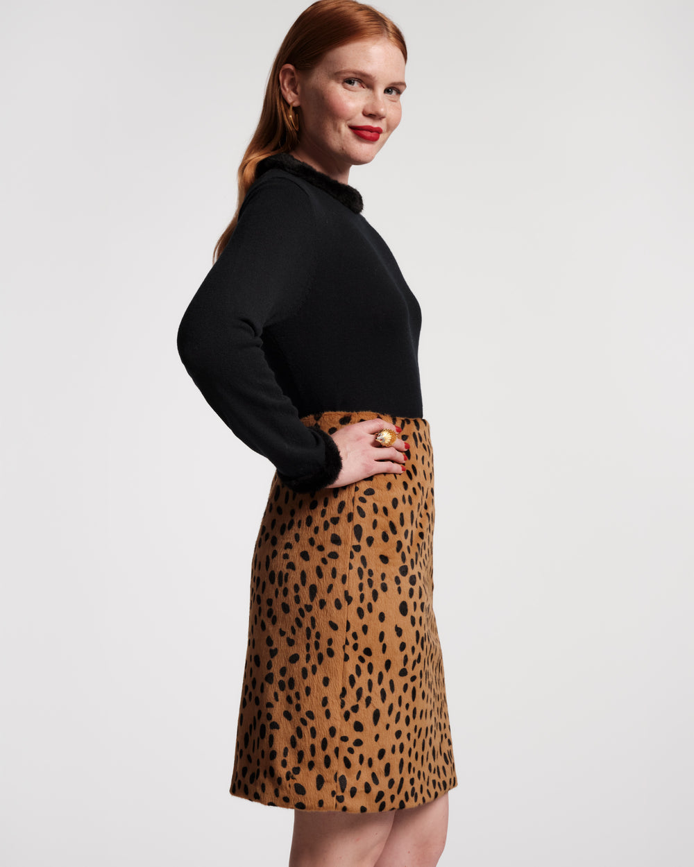 Blaine Skirt - Cheetah Faux Fur - Frances Valentine