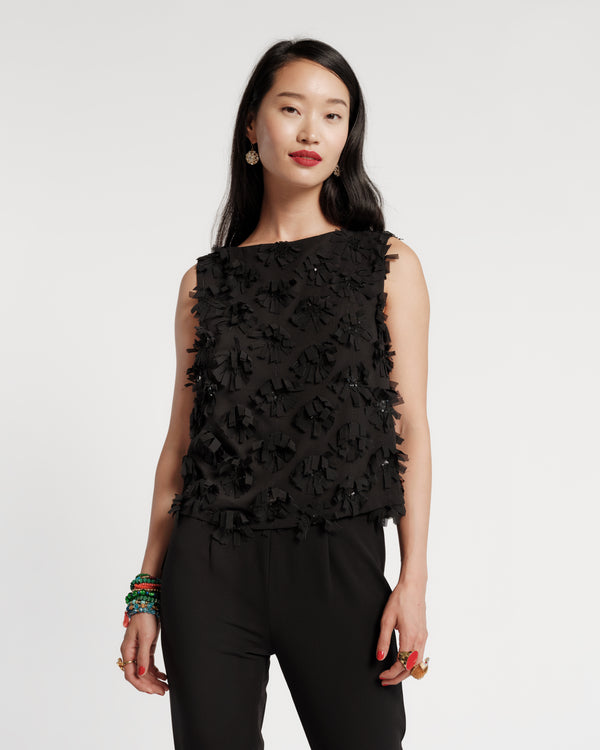 Cheree Shell - Daisy Applique Black Shirt Frances Valentine