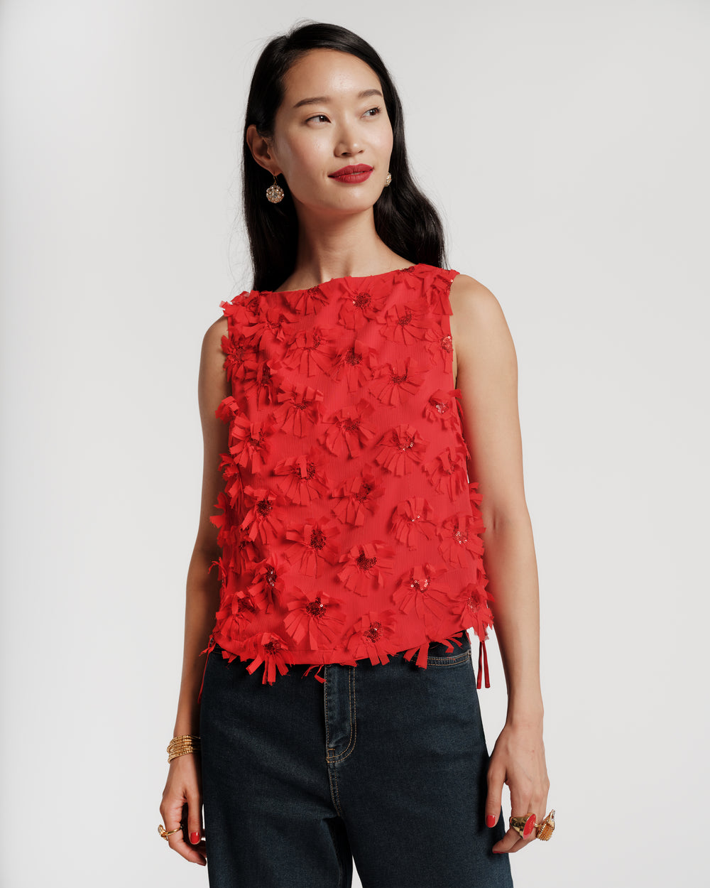 Cheree Shell - Daisy Applique Red Shirt Frances Valentine