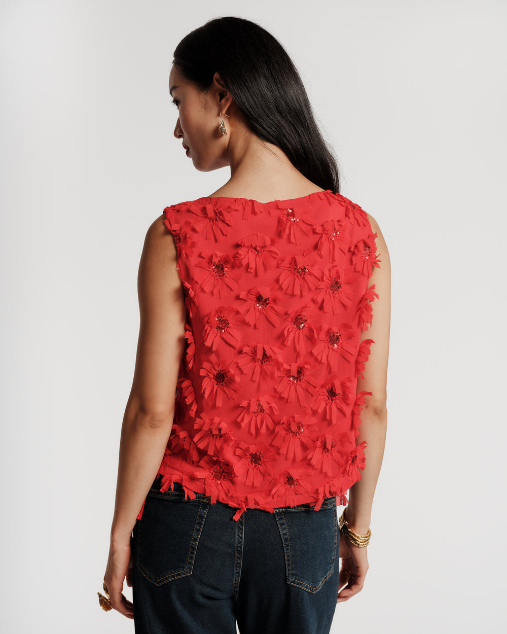 Cheree Shell - Daisy Applique Red Shirt Frances Valentine