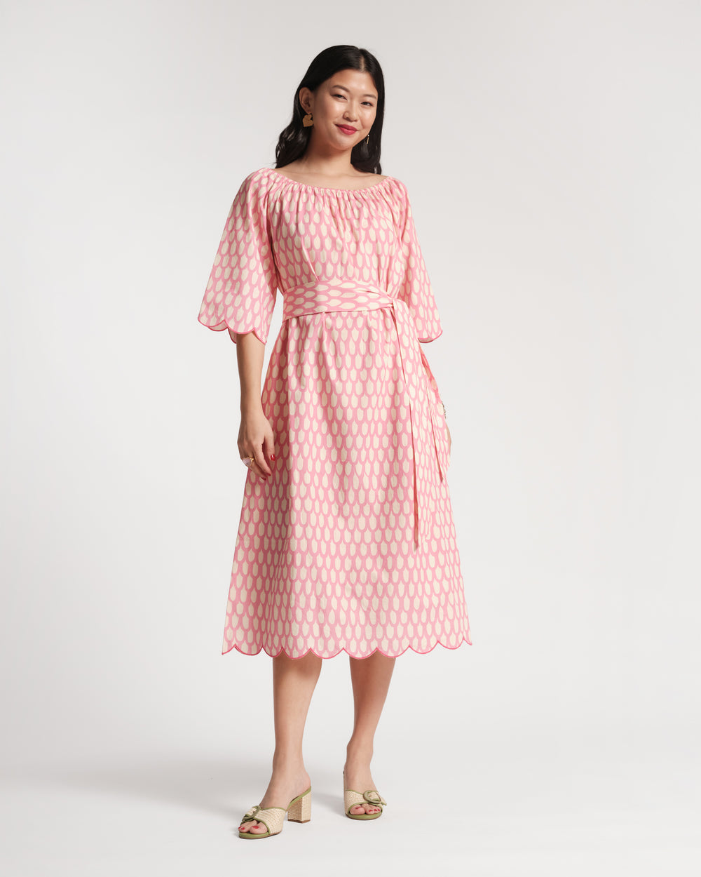 Coco Midi Dress - Loop Print Pink Dresses Frances Valentine